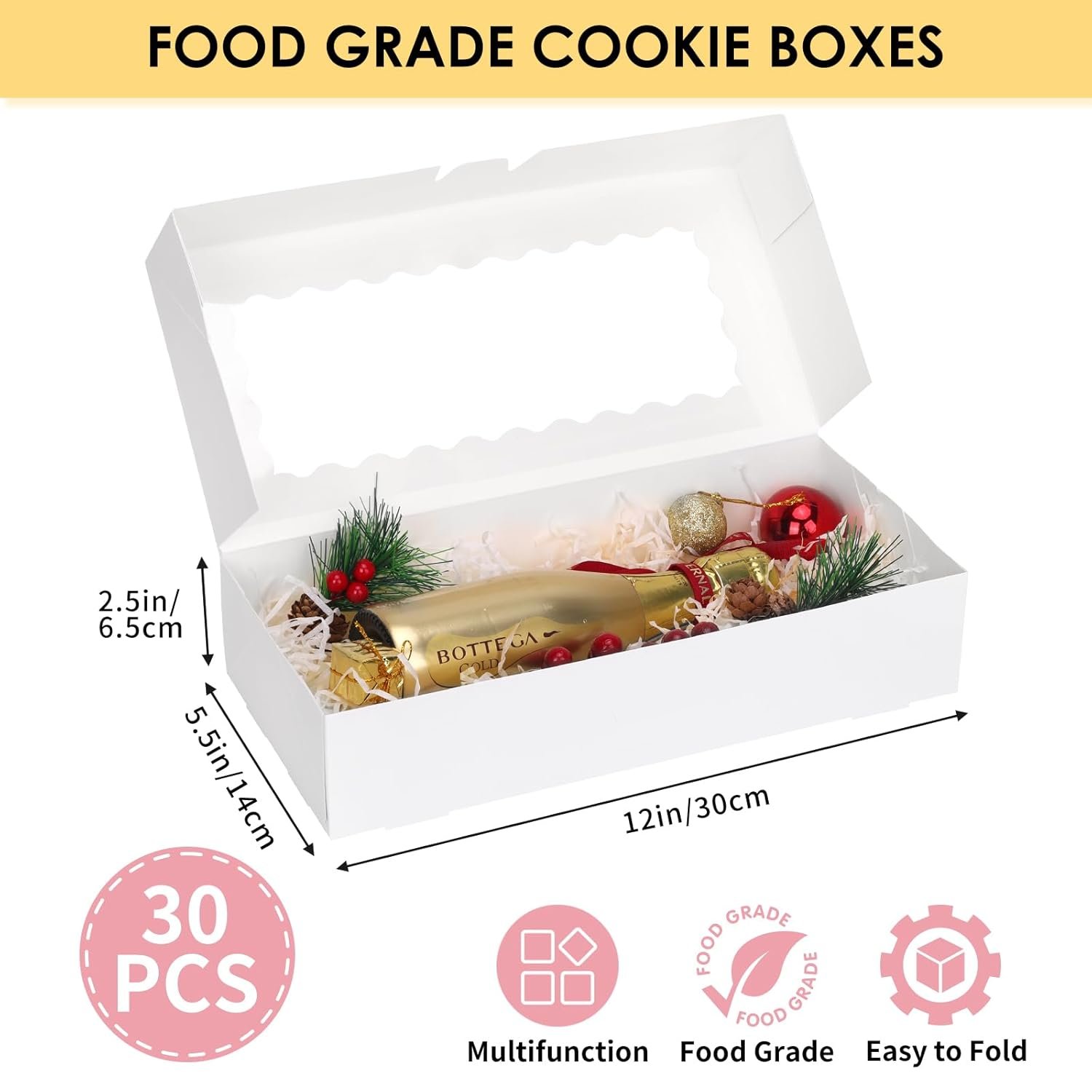 Saját Márkás 30 db 12x5,5x2,5 hüvelykes fehér ablakos süteménydoboz egyedi logóval keksz finomság csokoládé mázas eper donut péksüti cake pop gyártótól