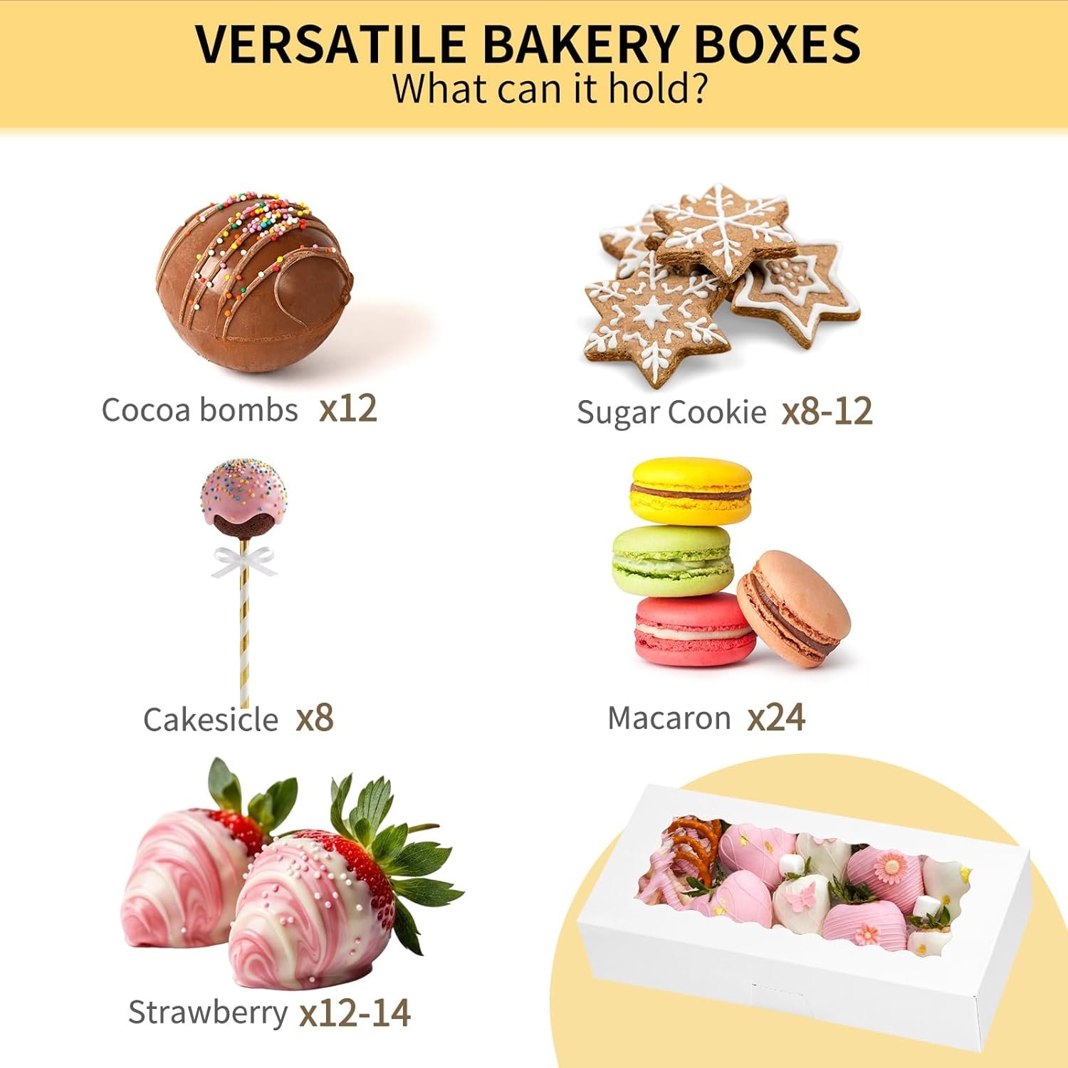Saját Márkás 30 db 12x5,5x2,5 hüvelykes fehér ablakos süteménydoboz egyedi logóval keksz finomság csokoládé mázas eper donut péksüti cake pop gyártótól