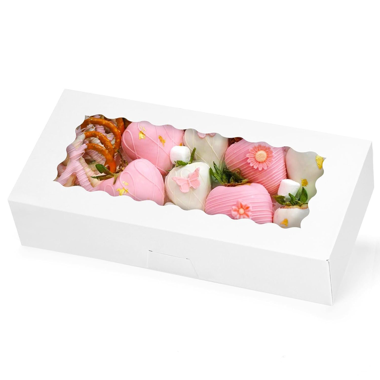 Saját Márkás 30 db 12x5,5x2,5 hüvelykes fehér ablakos süteménydoboz egyedi logóval keksz finomság csokoládé mázas eper donut péksüti cake pop gyártótól