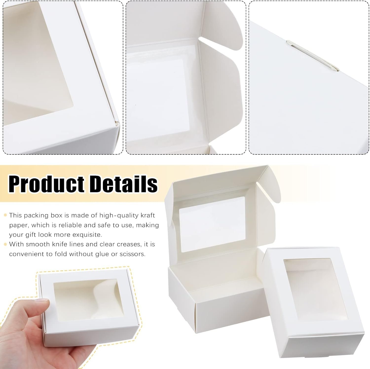 Saját márkás ablakos mini kraft dobozok egyedi logóval 50 db 8,5x6x3 cm kis szappan doboz házi szappan papír ajándékdoboz nagy tétel fehér cukorka keksz party favor anyák napi gyártótól