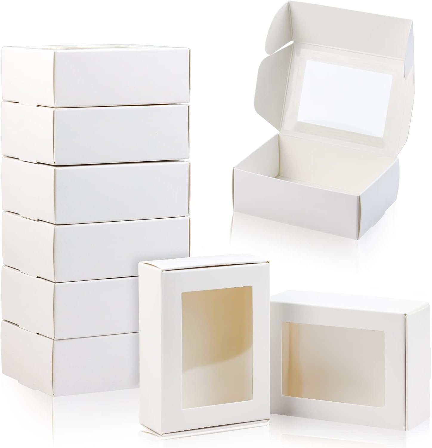 Saját márkás ablakos mini kraft dobozok egyedi logóval 50 db 8,5x6x3 cm kis szappan doboz házi szappan papír ajándékdoboz nagy tétel fehér cukorka keksz party favor anyák napi gyártótól