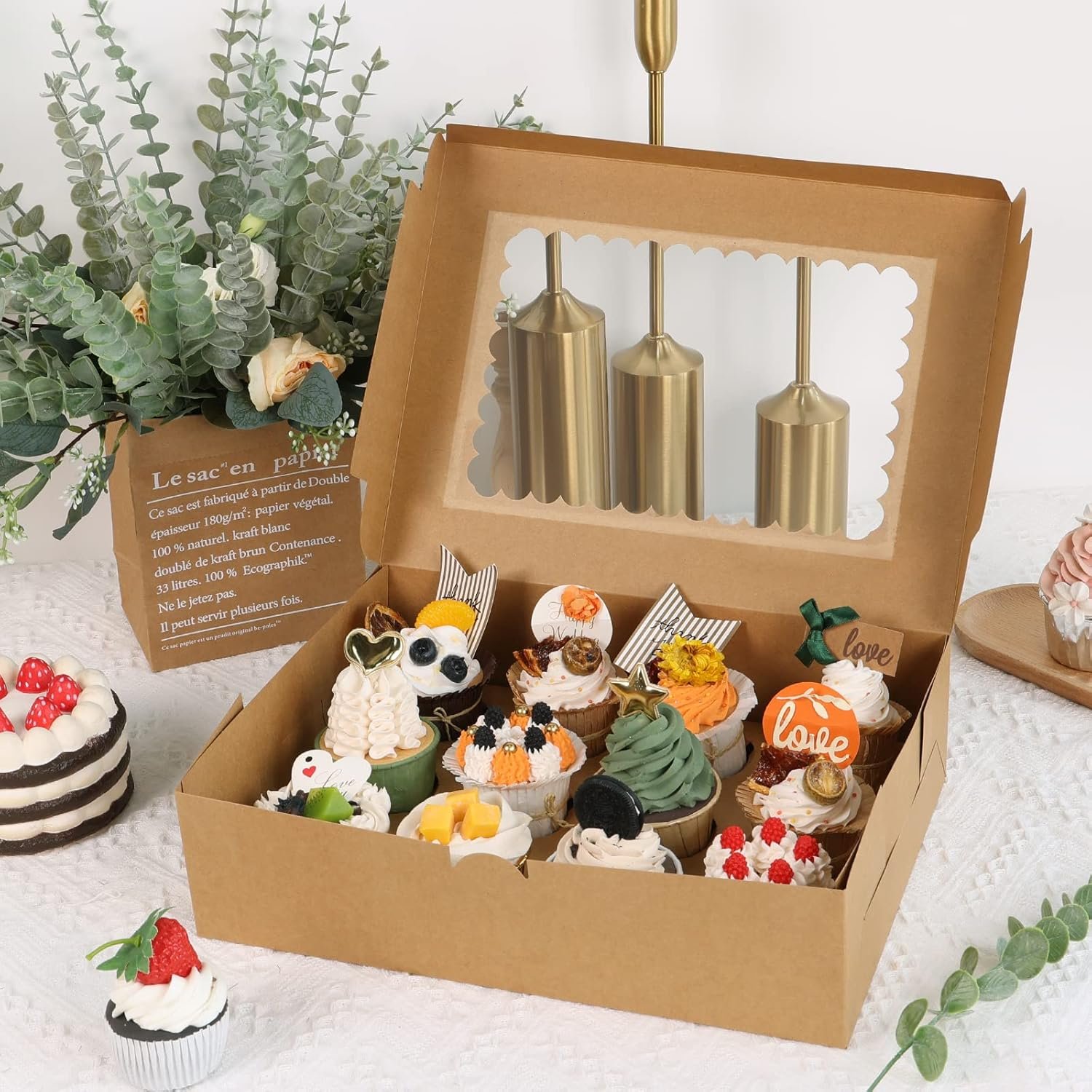 Saját Márkás 34 Szett 12 Cupcakes-es Barna Kraft Doboz Ablak Betét 13 x 10 x 3.5 Hüvelyk Pékáru Tartó Egyedi Logóval Megbízható Gyártótól Ünnepi Születésnapi Parti KELLÉkek