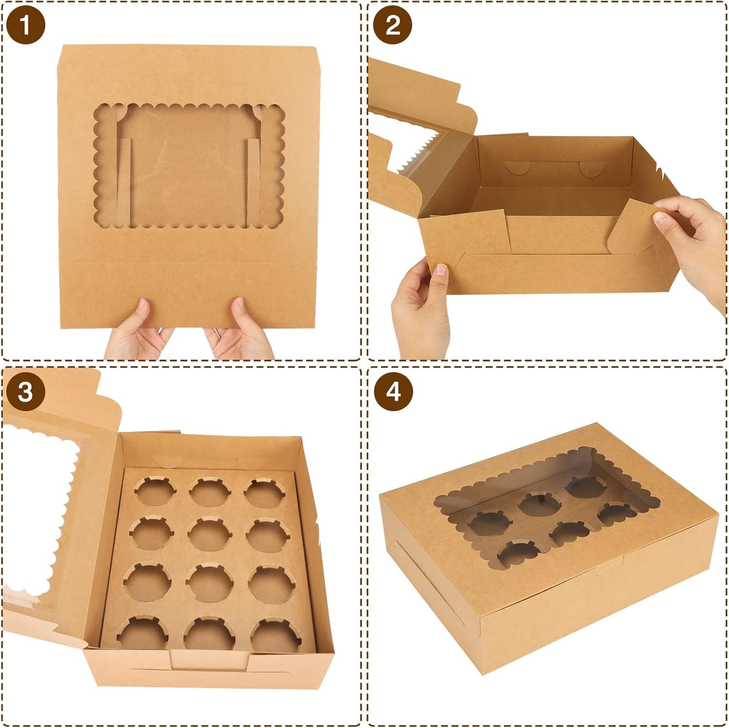 Saját Márkás 34 Szett 12 Cupcakes-es Barna Kraft Doboz Ablak Betét 13 x 10 x 3.5 Hüvelyk Pékáru Tartó Egyedi Logóval Megbízható Gyártótól Ünnepi Születésnapi Parti KELLÉkek