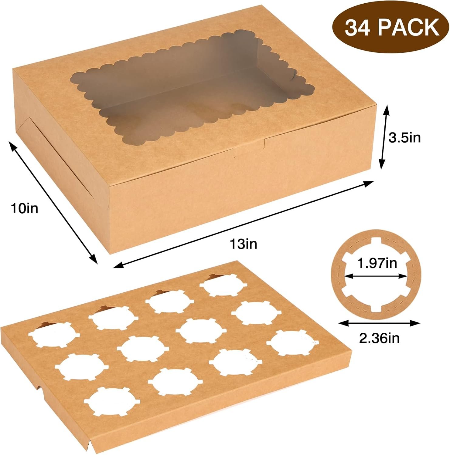Saját Márkás 34 Szett 12 Cupcakes-es Barna Kraft Doboz Ablak Betét 13 x 10 x 3.5 Hüvelyk Pékáru Tartó Egyedi Logóval Megbízható Gyártótól Ünnepi Születésnapi Parti KELLÉkek