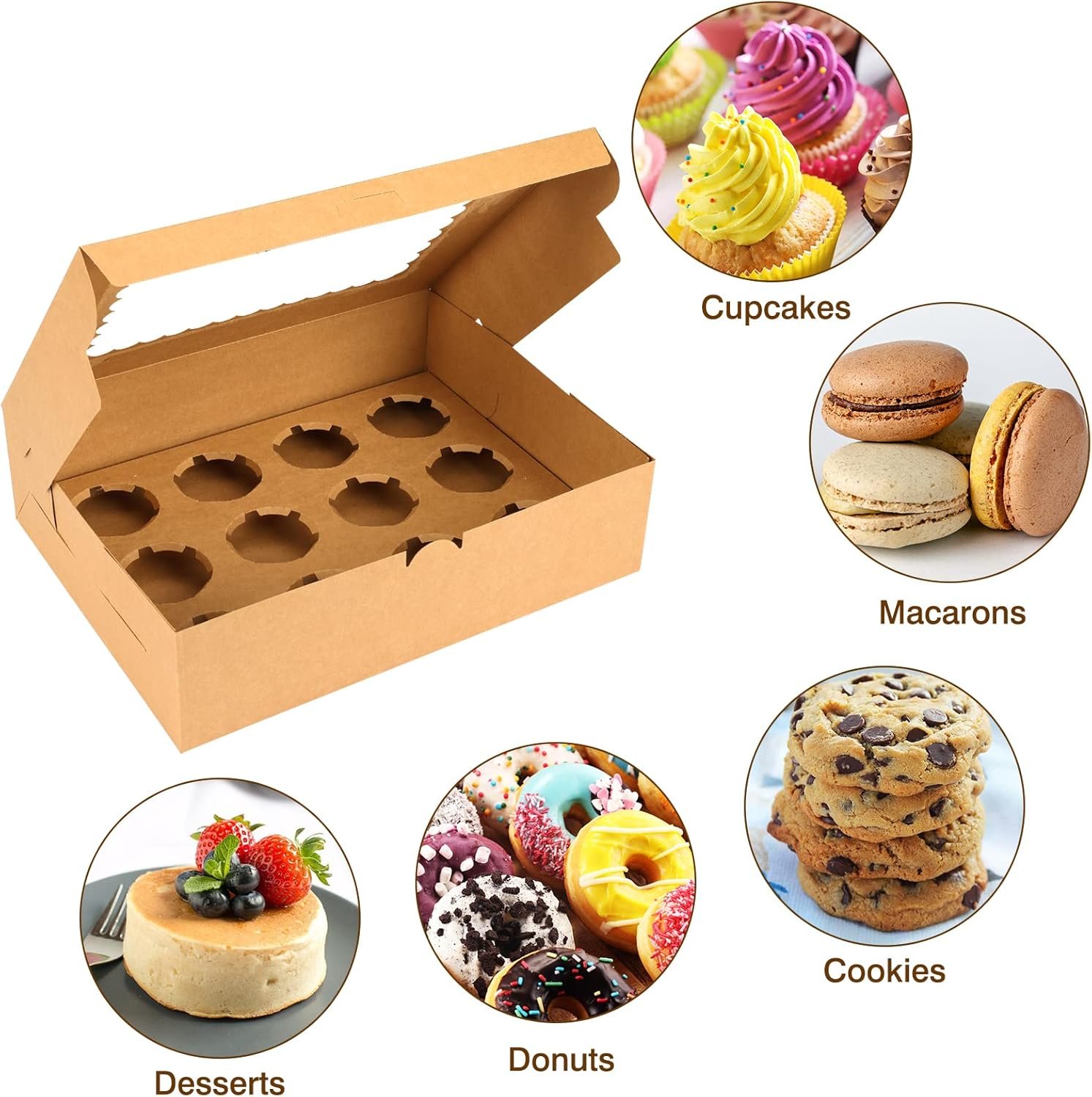 Saját Márkás 34 Szett 12 Cupcakes-es Barna Kraft Doboz Ablak Betét 13 x 10 x 3.5 Hüvelyk Pékáru Tartó Egyedi Logóval Megbízható Gyártótól Ünnepi Születésnapi Parti KELLÉkek