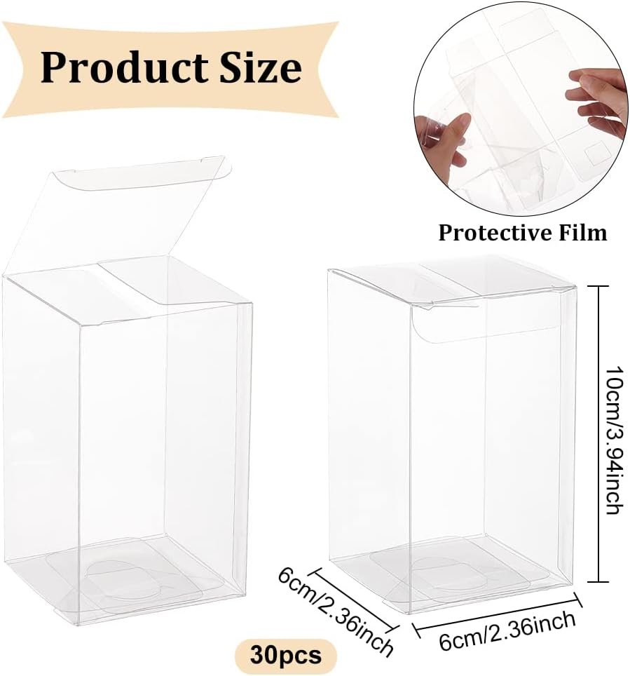 Saját Márkás 30 db 2.3x2.3x4 cm fóliával bevont átlátszó műanyag party favor doboz esküvői parti dekorációhoz egyedi logóval csokoládé cukorka keksz ajándékcsomagoláshoz megbízható gyártótól