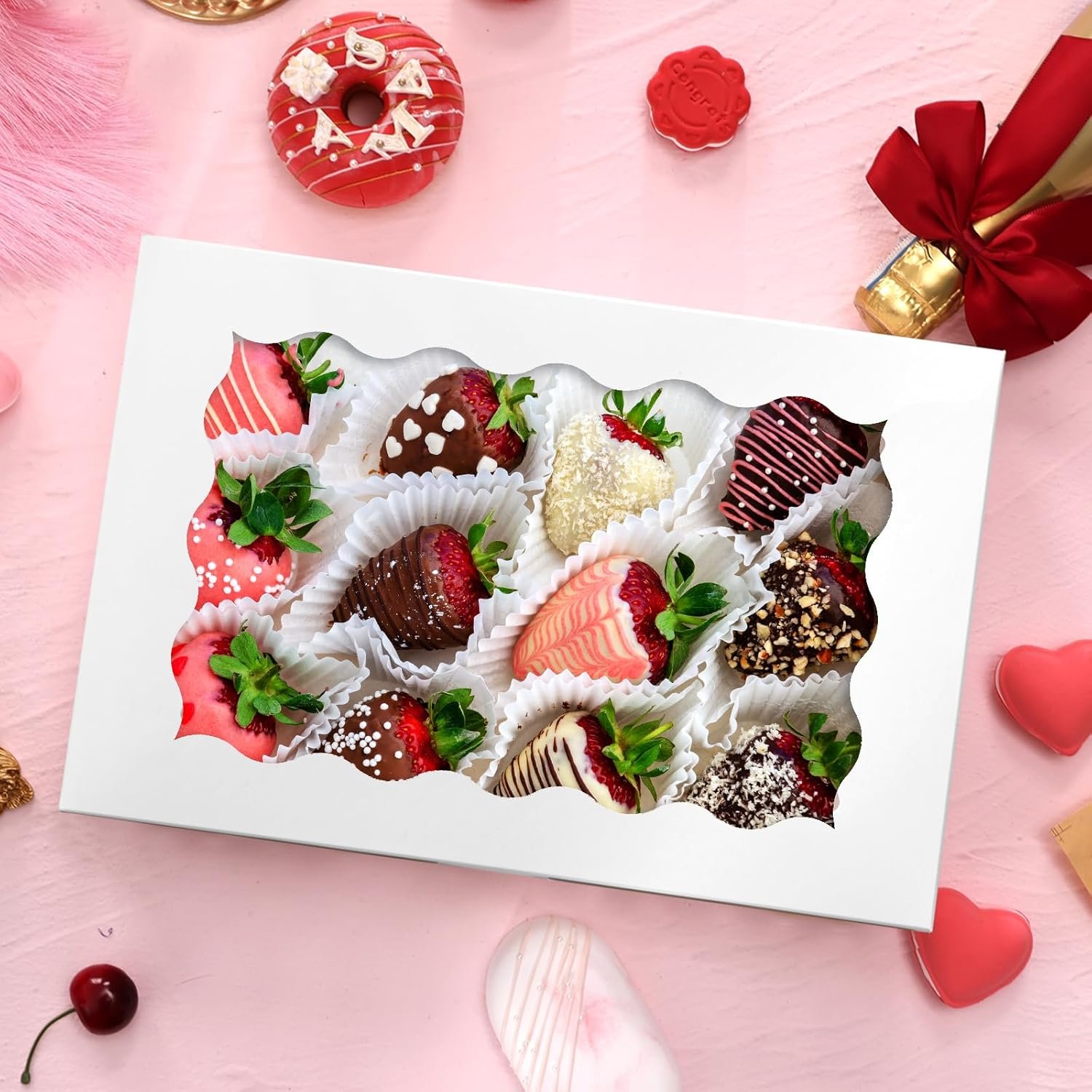 Saját Márkás 24 db 12x8x2,5 hüvelykes ablakos süteménydoboz egyedi logóval csokoládé mártott eper sütemény keksz desszert fánk muffin gyártótól Saját Márkás 24 db 12x8x2,5 hüvelykes ablakos süteménydoboz egyedi logóval csokoládé mártott eper sütemény keksz desszert fánk muffin gyártótól