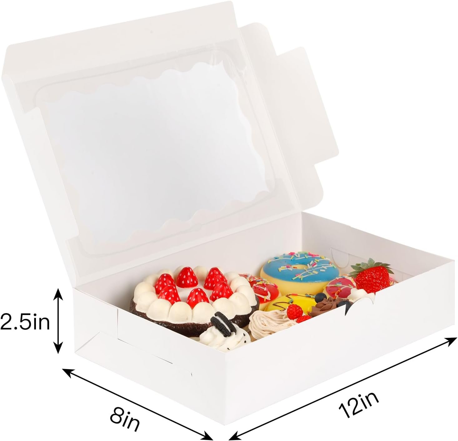 Saját Márkás 24 db 12x8x2,5 hüvelykes ablakos süteménydoboz egyedi logóval csokoládé mártott eper sütemény keksz desszert fánk muffin gyártótól Saját Márkás 24 db 12x8x2,5 hüvelykes ablakos süteménydoboz egyedi logóval csokoládé mártott eper sütemény keksz desszert fánk muffin gyártótól