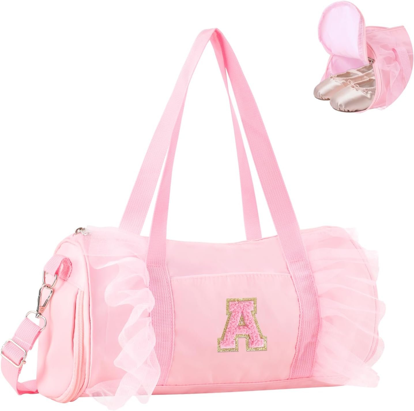 Saját Márkás kis méretű csipkés tánctáska 4-6 éves kislányoknak Egyedi Logóval sport jóga cheer balett tornához állítható pántos monogramos duffel utazótáska Gyártótól (Rózsaszín-A)