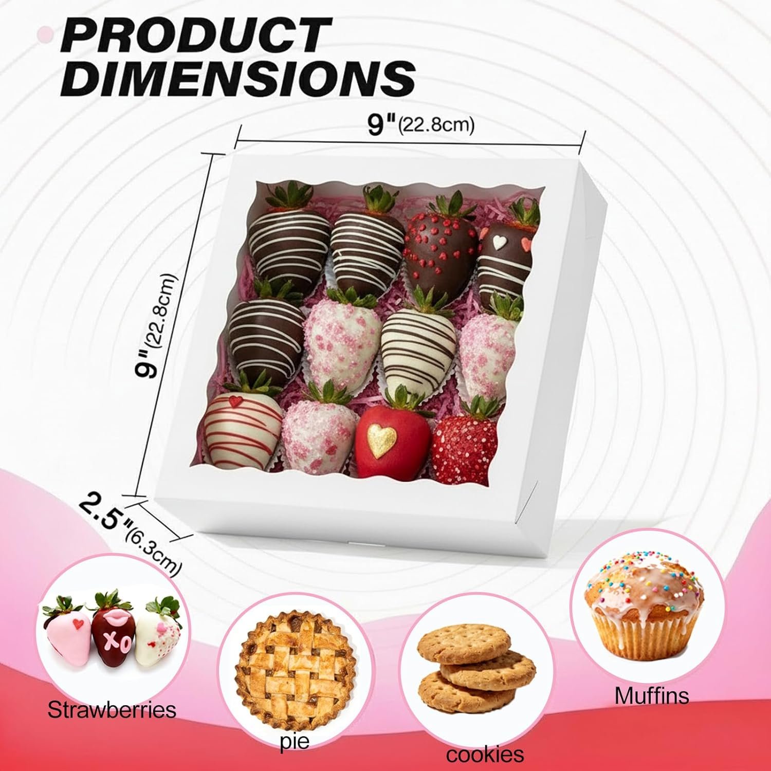 Saját márkás 50 db 9x9x2.5 hüvelykes fehér süteménydobozok egyedi logóval - keksz / pite / csokoládé mázas eper / törhető szív / charcuterie - Valentin & Karácsony gyártótól