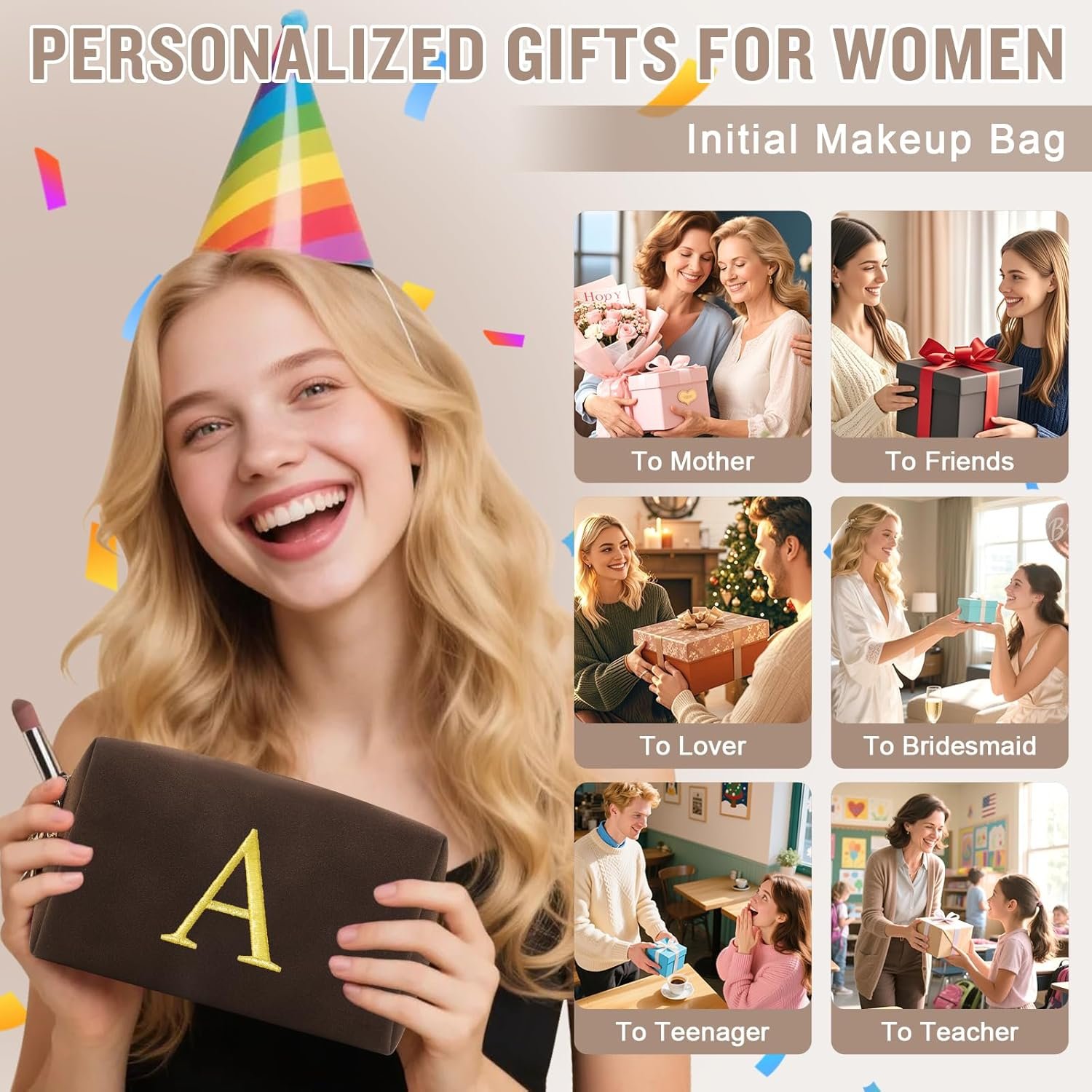 Saját Márkás Preppy Velúr Sminktasak Tinilányoknak Személyre Szabott Arany Hímzésű Monogrammal Egyedi Logóval Kis Úti Pipere Táska Nőknek Karácsonyi Ajándék Gyártótól (Kávé-A)