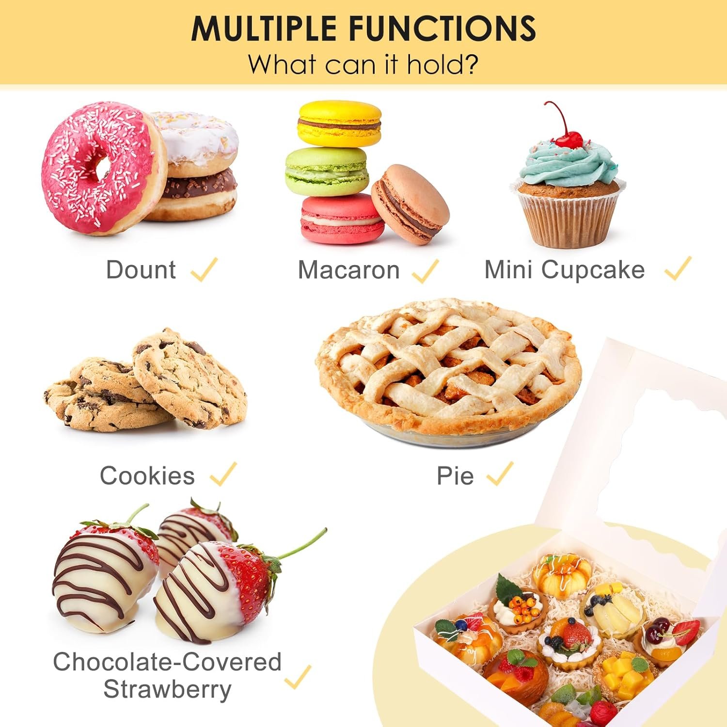 Saját Márkás 24 db 25x25x6 cm Automatikusan Kinyíló Cukrászdobozok Keksz Csokoládé Mázas Eper Pite Fánk Muffin Számara Egyedi Logóval Gyártótól