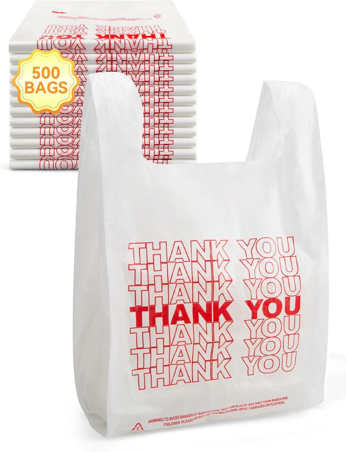 Saját Márkás Fehér Köszönöm Műanyag Fogantyús Tasakok 500 db 12" x 6" x 22" 15 mikron T-Shirt Élelmiszer Tasakok Egyedi Logóval Boltok Kiskereskedelem Éttermek Elvitel Gyártótól