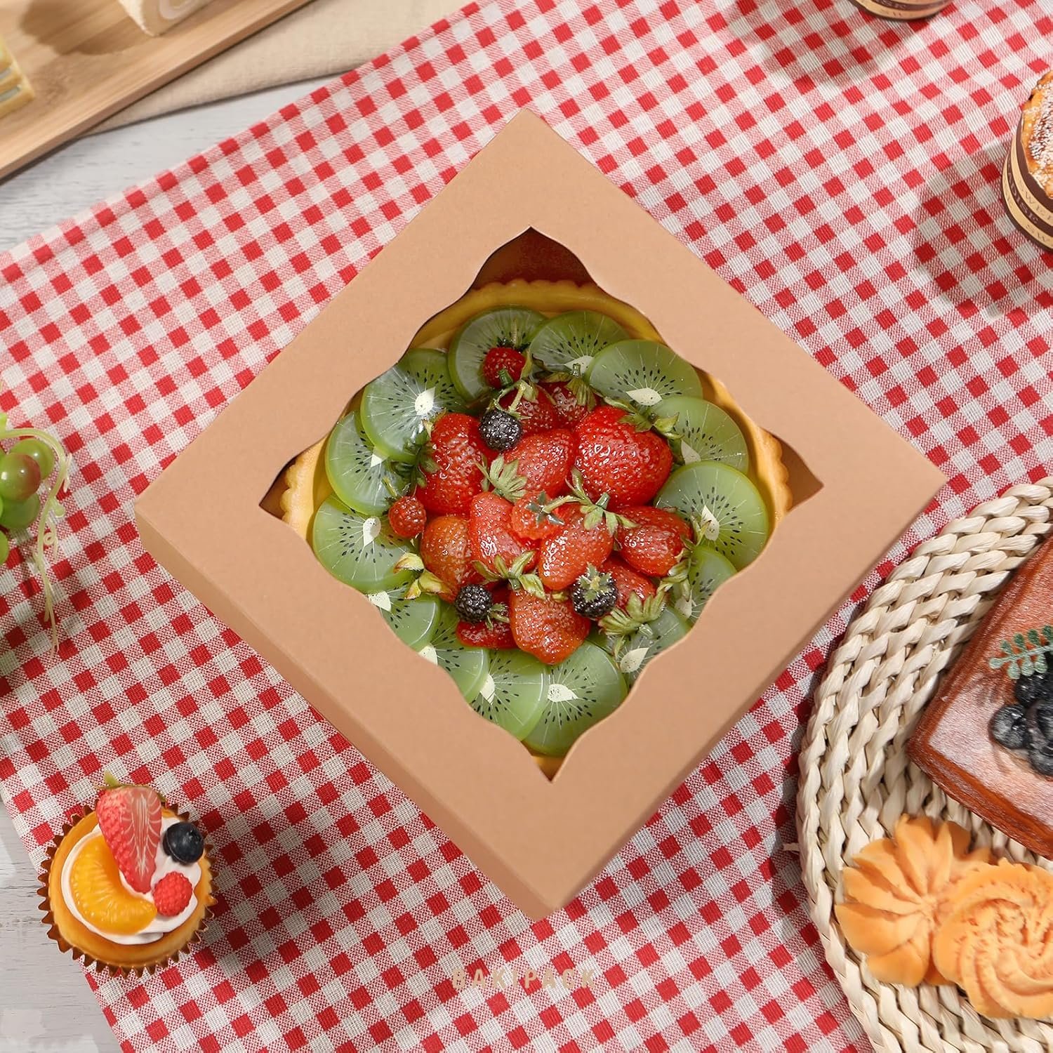 Saját Márkás 25 db kraft ablakos pékdobozok 8x8x4 hüvelyk Egyedi Logóval tortadobozok sütemények cupcake keksz muffin pite Gyártó