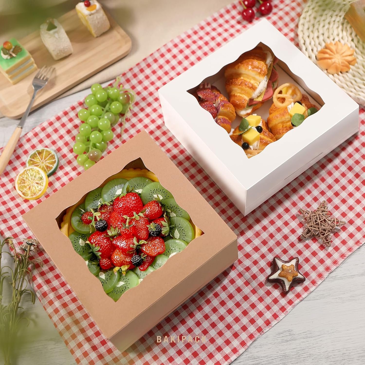Saját Márkás 25 db kraft ablakos pékdobozok 8x8x4 hüvelyk Egyedi Logóval tortadobozok sütemények cupcake keksz muffin pite Gyártó