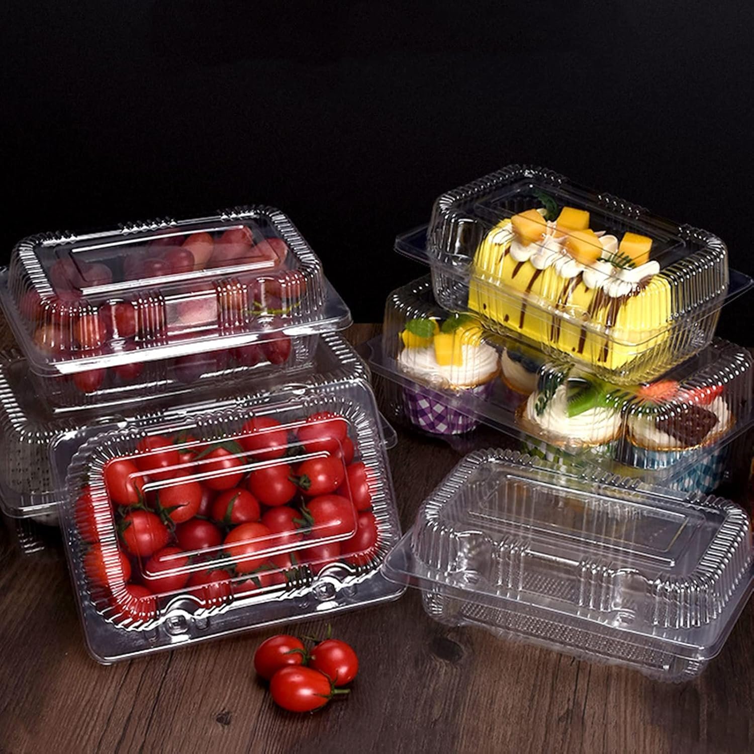 Egyedi Logós Strapabíró Műanyag Zsanéros Ételdobozok Átlátszó Tetővel Saját Márkás (40 Db) 18,3x11,9x7,6 cm Kagylóhéjas Elviteles Torta Szelet Saláta Pékáru Szendvics Tároló Gyártótól