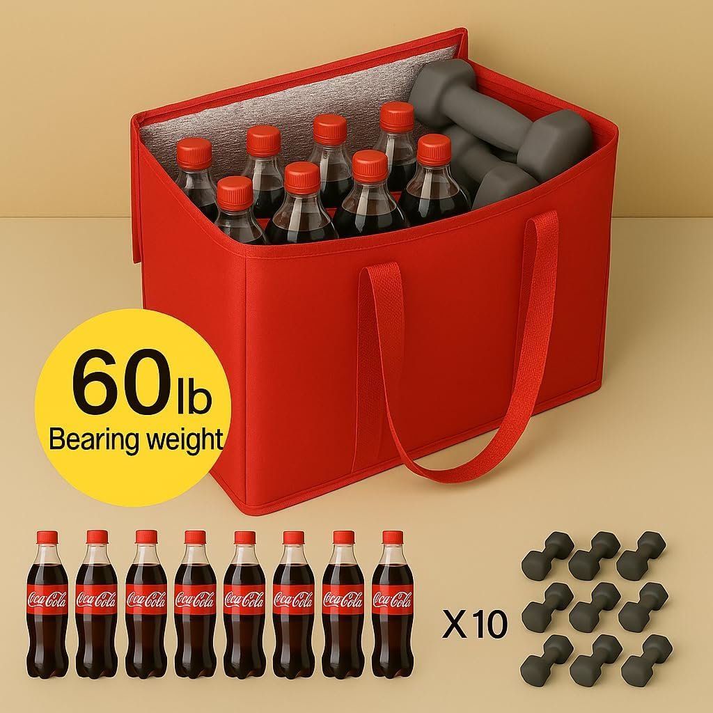 Egyedi Logós 2 db XL-Large Hőszigetelt Piros Bevásárlótáska Újrahasználható Strapabíró Cipzáras Összehajtható Hűtőtáska Autóhoz Újrahasznosított Melegentartó Saját Márkás Gyártótól