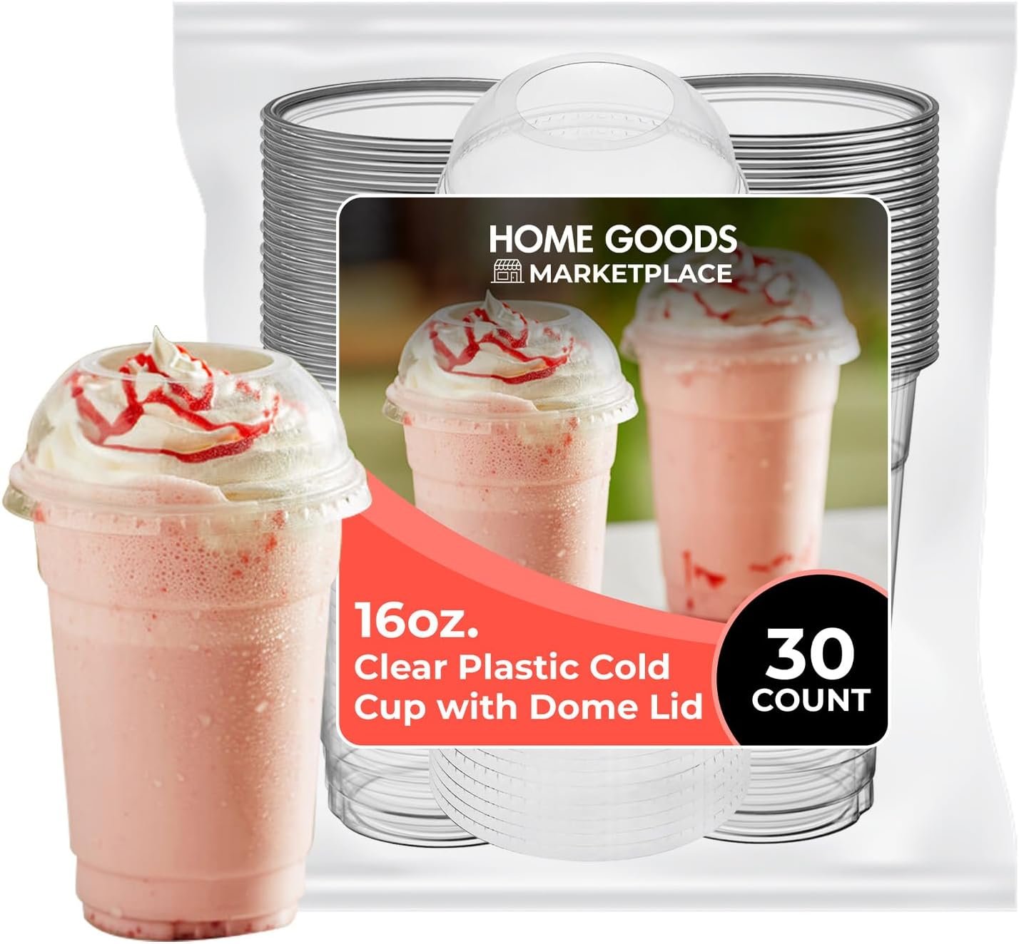 Beszállító 16 oz-os átlátszó műanyag poharak széles kupolás tetőkkel egyedi logóval – 30 csomag saját márkás egyszer használatos hideg ital poharak smoothie-khoz jeges kávéhoz bubble tea-hez slushy-khoz parfé-khoz és többhöz