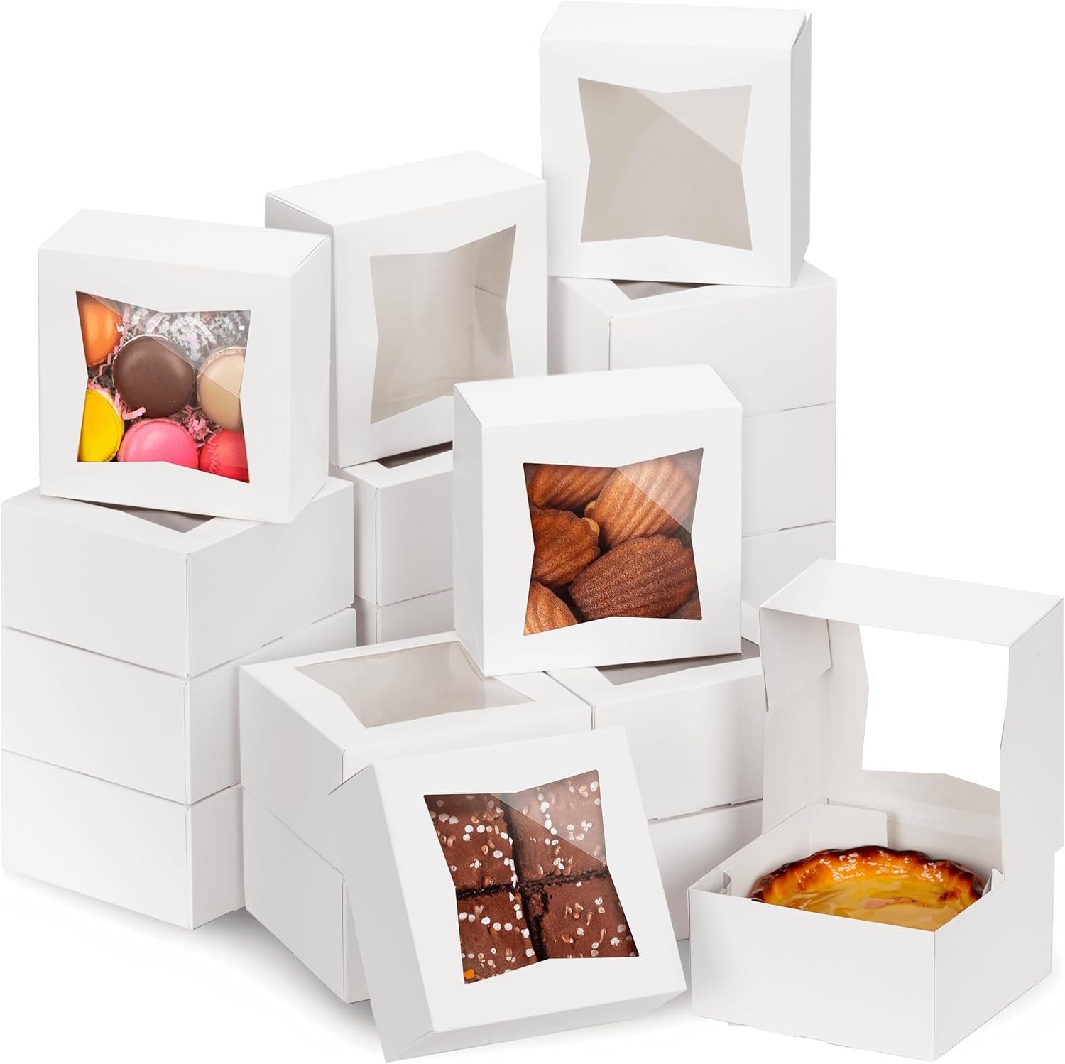 Saját Márkás 25 Db 6x6x3 Fehér Ablakos Pop-Up Pékdoboz Egyedi Logóval Sütemény Torta Muffin Péksütemény Charcuterie Csomagolás Valentin Karácsony Gyártótól