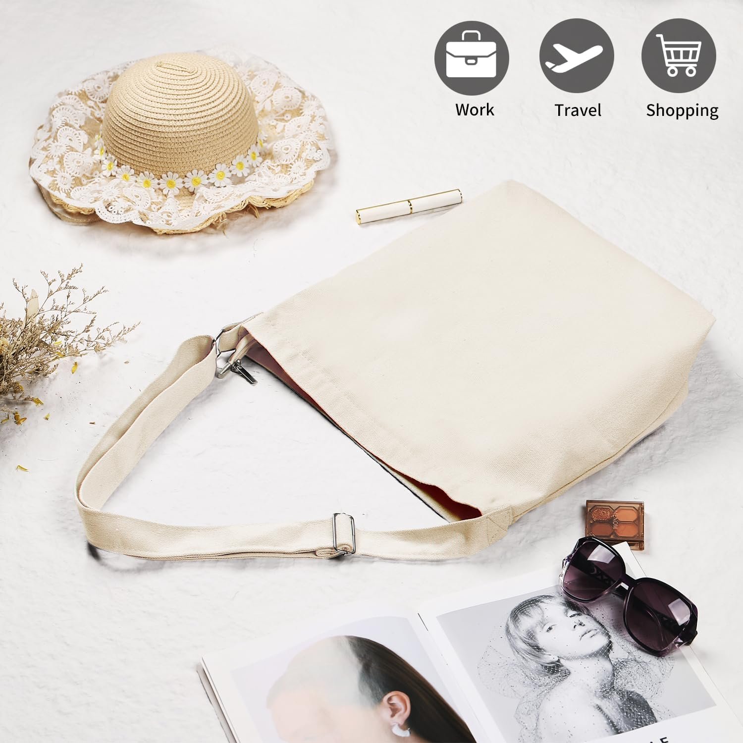 Egyedi Logós Nagy Méretű Női Üres Vászon Crossbody Tote Válltáska Saját Márkás Gyártótól