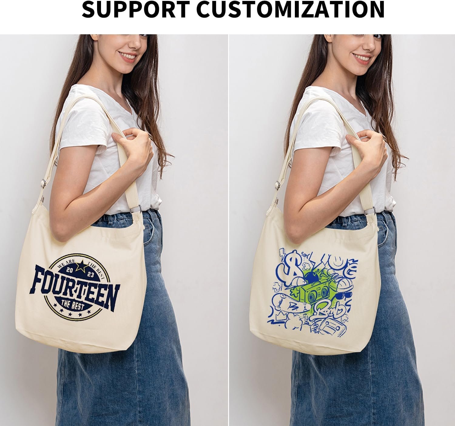 Egyedi Logós Nagy Méretű Női Üres Vászon Crossbody Tote Válltáska Saját Márkás Gyártótól