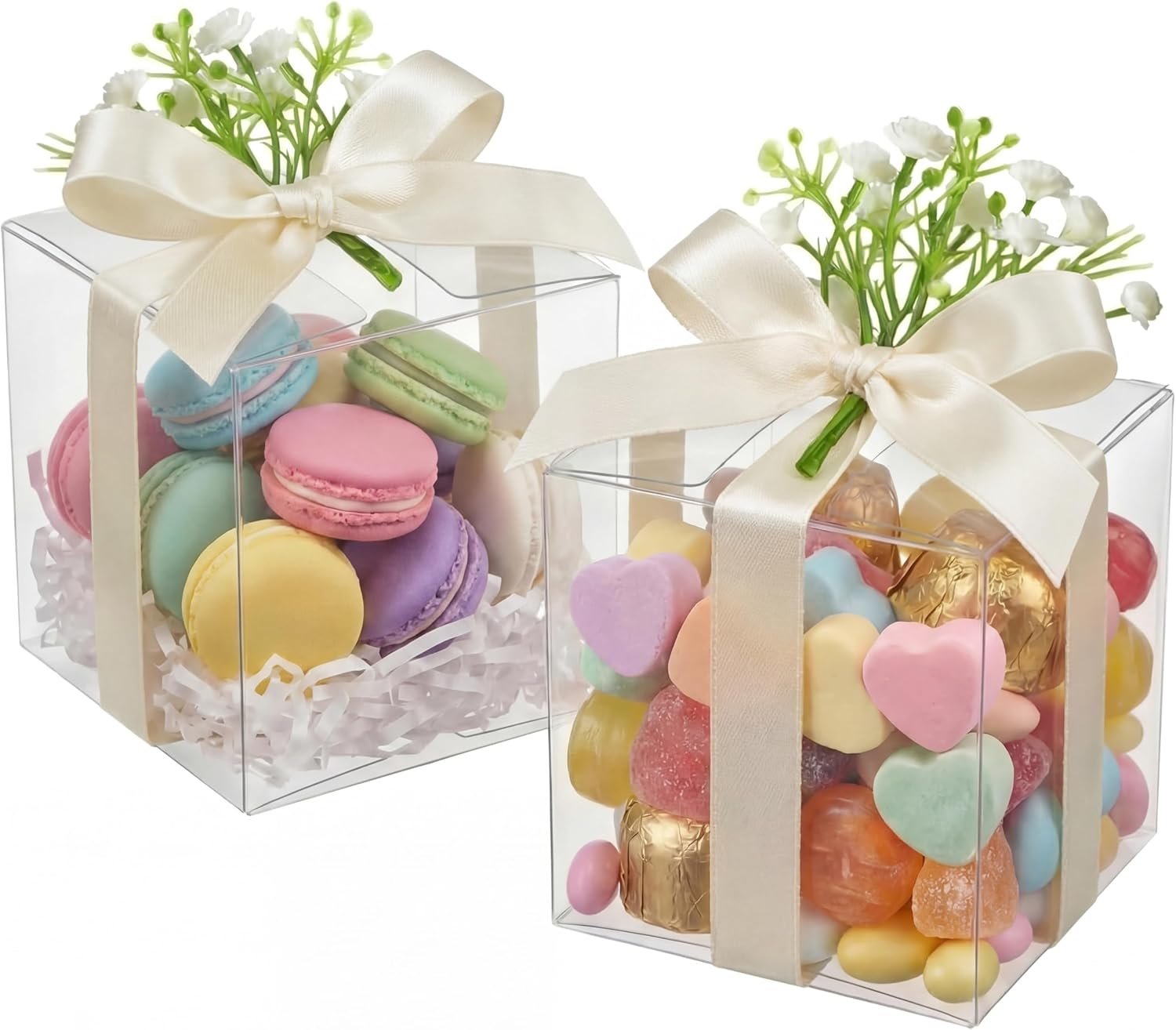 Saját Márkás 50 db 6 x 6 x 6 cm Átlátszó Mesterséges Babylélegzet Favor Dobozok Szalaggal Egyedi Logóval Kis Műanyag Ajándék Cukortartó Kockák Esküvő Menyasszonyi Babaváró Születésnapi Partira Gyártótól