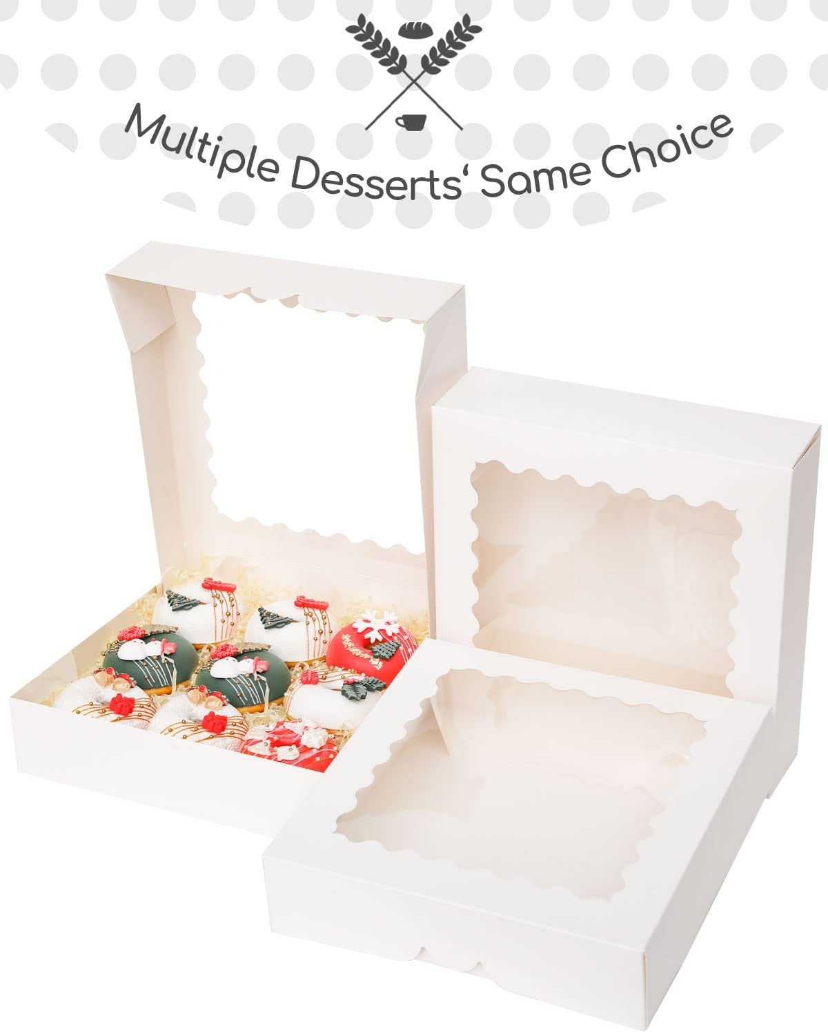 Saját márkás fehér ablakos pop-up torta dobozok 10x10x2.5 hüvelyk egyedi logós 30 csomag keksz fánk pékségi gyártótól