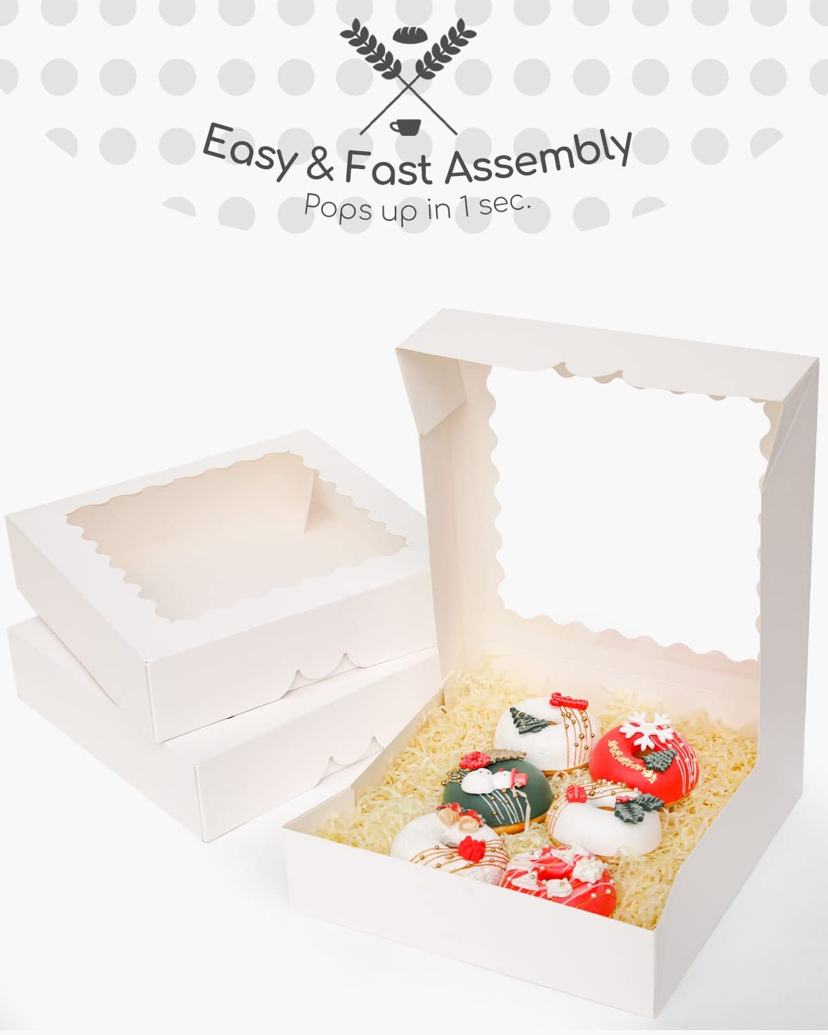 Saját márkás fehér ablakos pop-up torta dobozok 10x10x2.5 hüvelyk egyedi logós 30 csomag keksz fánk pékségi gyártótól