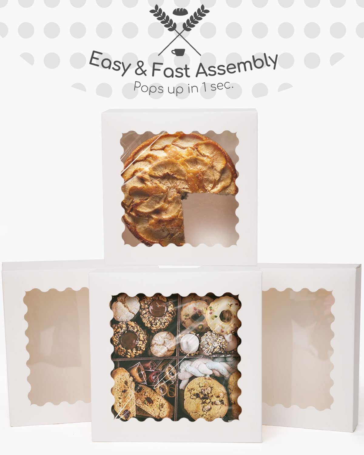 Saját márkás fehér ablakos pop-up torta dobozok 10x10x2.5 hüvelyk egyedi logós 30 csomag keksz fánk pékségi gyártótól