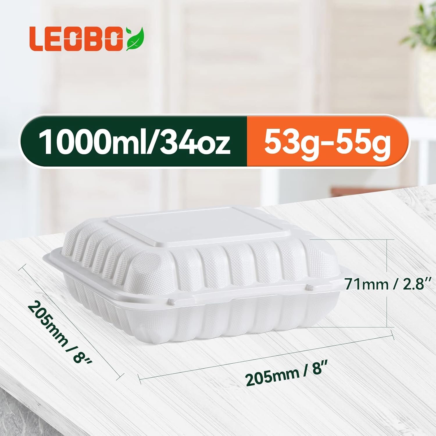 Saját Márkás Ásványtöltött PP Elviteles Ételtároló 8 Hüvelyk 34oz 55 Db Zsugorfóliás BPA-Mentes Egyedi Logóval Újrahasználható Mosogatógép Mikrohullám Fagyasztó Biztonságos Fehér Dobozok Ételkiszállításhoz Gyártótól