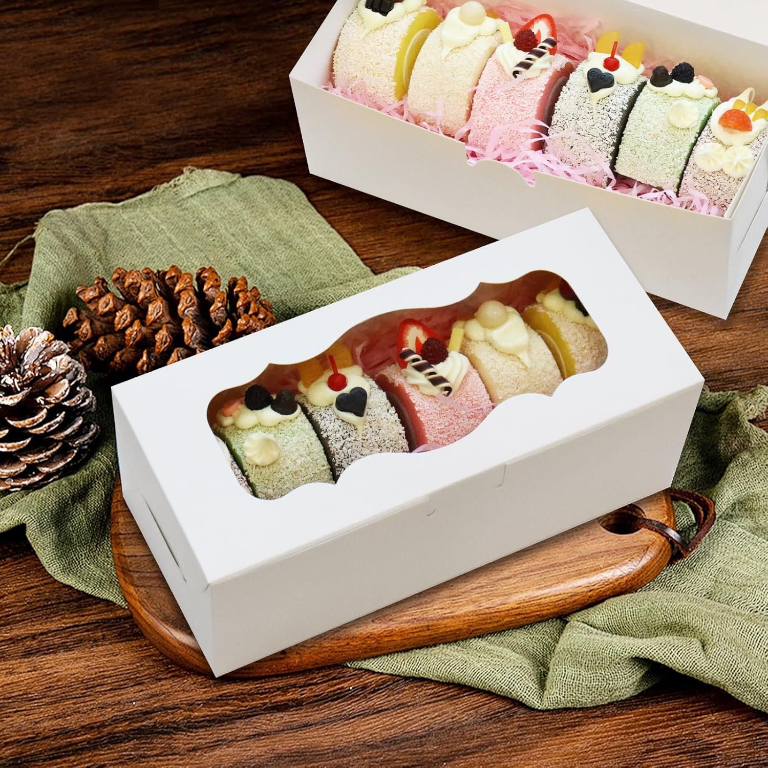 Saját Márkás Fehér Ablakos Süteménydobozok Egyedi Logóval 30 db 9x4x3.5 Col Rudis Torta Desszert Muffin Fánk Cukorka Pékáru Dobozok Gyártótól