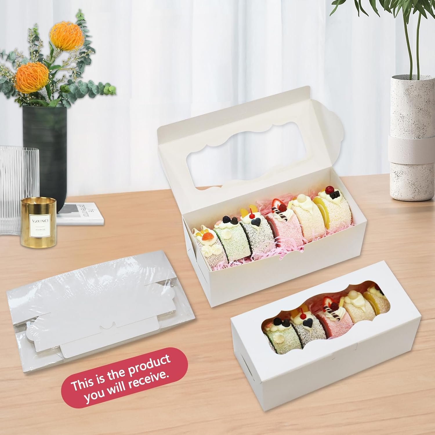 Saját Márkás Fehér Ablakos Süteménydobozok Egyedi Logóval 30 db 9x4x3.5 Col Rudis Torta Desszert Muffin Fánk Cukorka Pékáru Dobozok Gyártótól