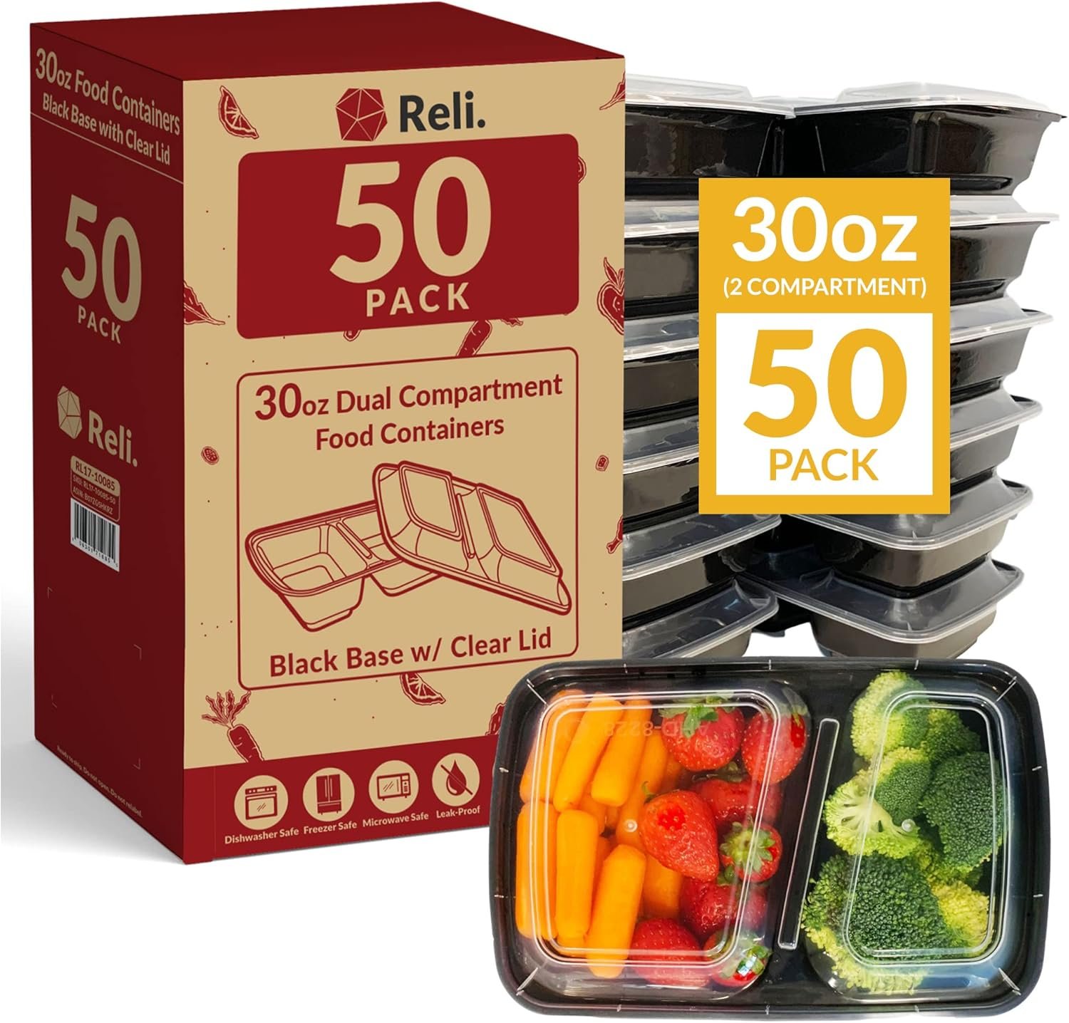 Egyedi Logós Fekete 2 Rekeszes Meal Prep Konténerek 30 oz (50 Db) Saját Márkás Mikrózható Tetős Újrahasználható Bento Ebédtartó Gyártótól