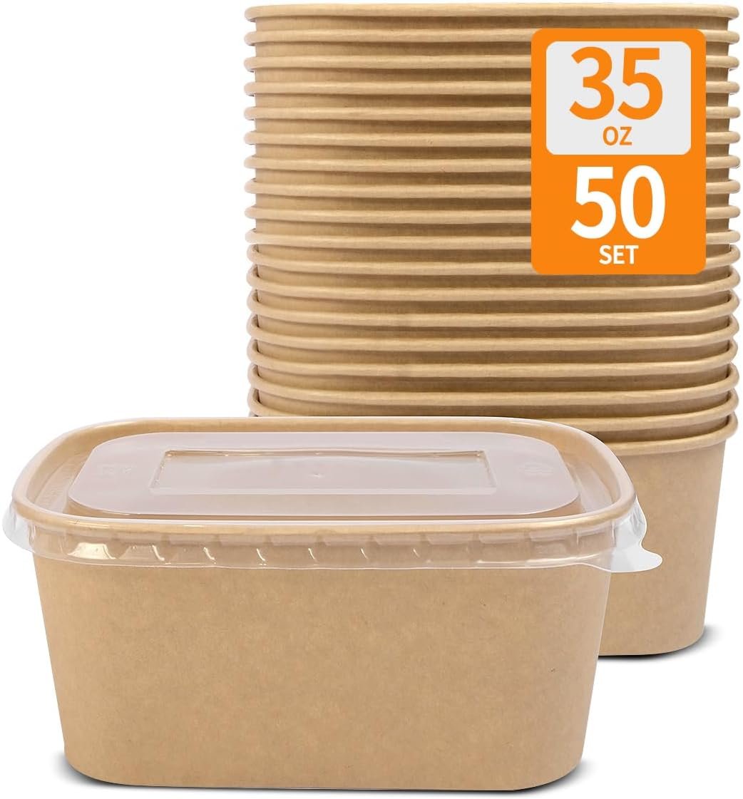 Egyedi Logó 50 db 35 oz papír ételtároló tálak fedéllel Saját Márkás mikrohullámú fagyasztóálló karton konténerek Gyártótól Egyedi Logó 50 db 35 oz papír ételtároló tálak fedéllel Saját Márkás mikrohullámú fagyasztóálló karton konténerek Gyártótól