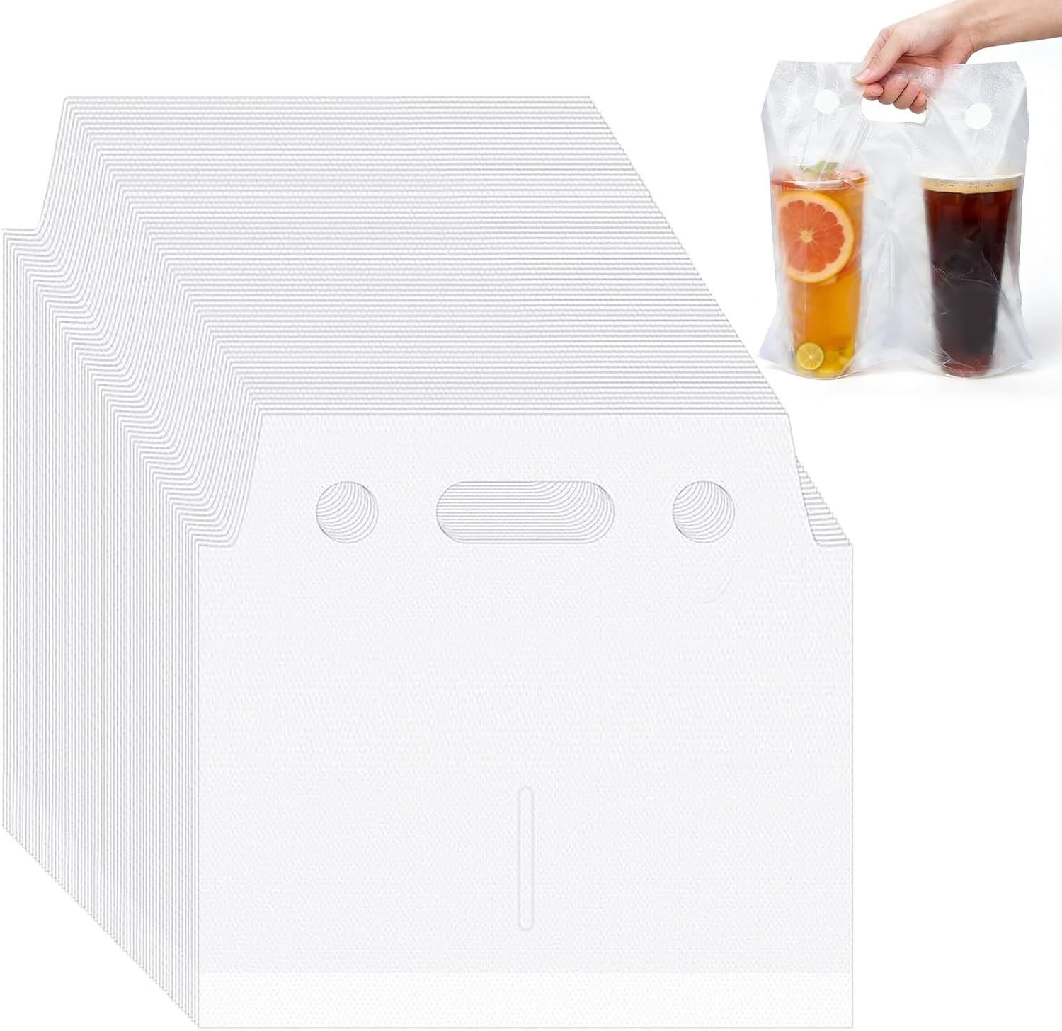 Egyedi Logó Fogantyús 2 Poharas Italhordozó Átlátszó Műanyag Zsákok 1000 Db Saját Márkás Kiszállítás Elvitel Kávé Gyümölcslé Tej Tea 28 x 31 cm Gyártótól