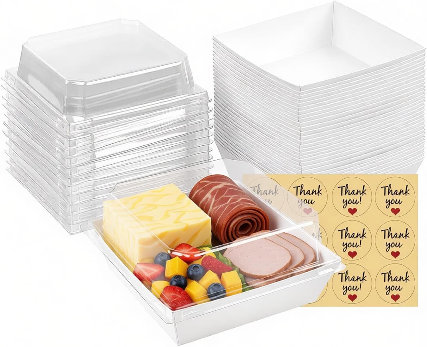 Egyedi Logó átlátszó tetős charcuterie dobozok 5,32 x 4,92 x 2,36 hüvelyk négyzet alakú eldobható papír desszertdobozok beszállító saját márkás ételtárolók szendvics keksz sushi