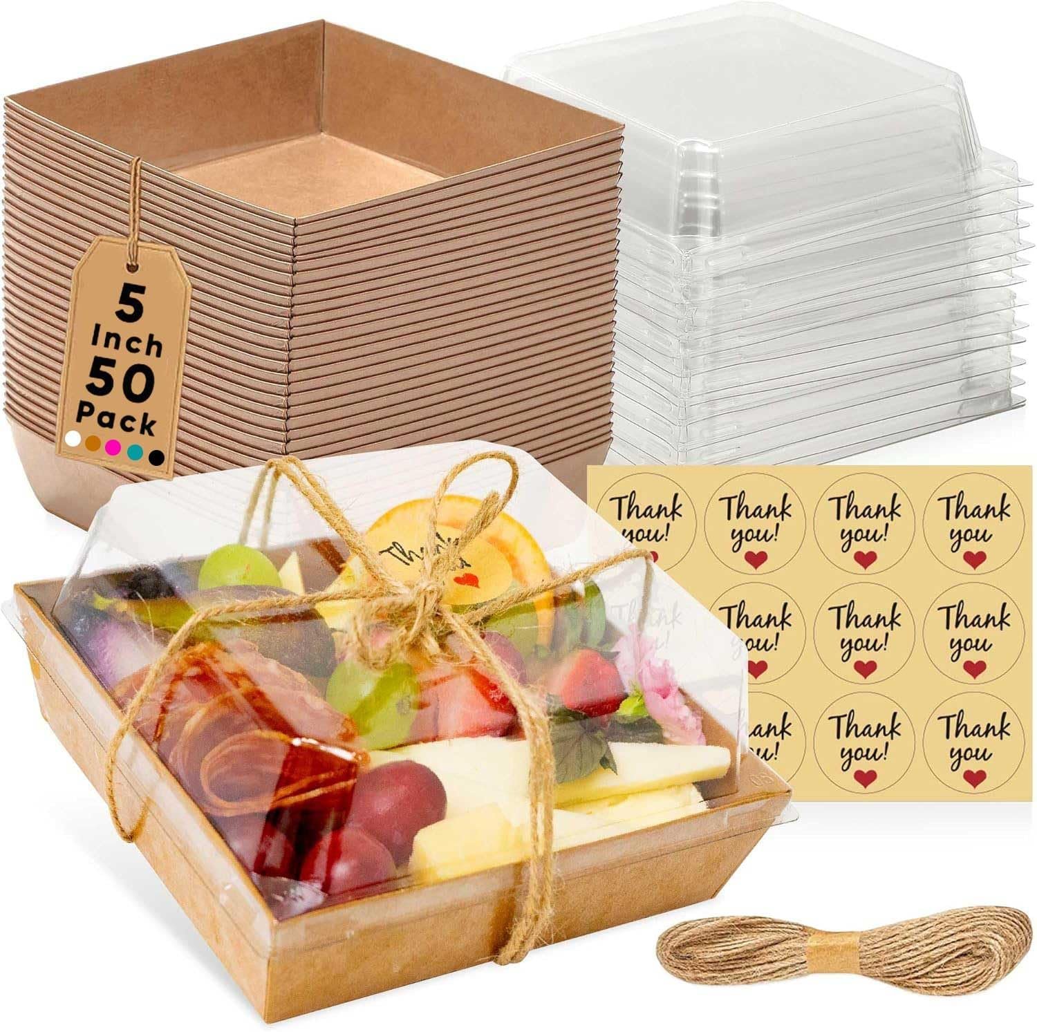 Egyedi Logós 50 db Átlátszó Tetős Kis Charcuterie Doboz Saját Márkás Elvitelre Papír Mini Étel Tároló Egyszer Használatos 5 Hüvelykes Desszert Doboz Szendvics Keksz Sushi Torta Szelet Eper Barna Gyártótól