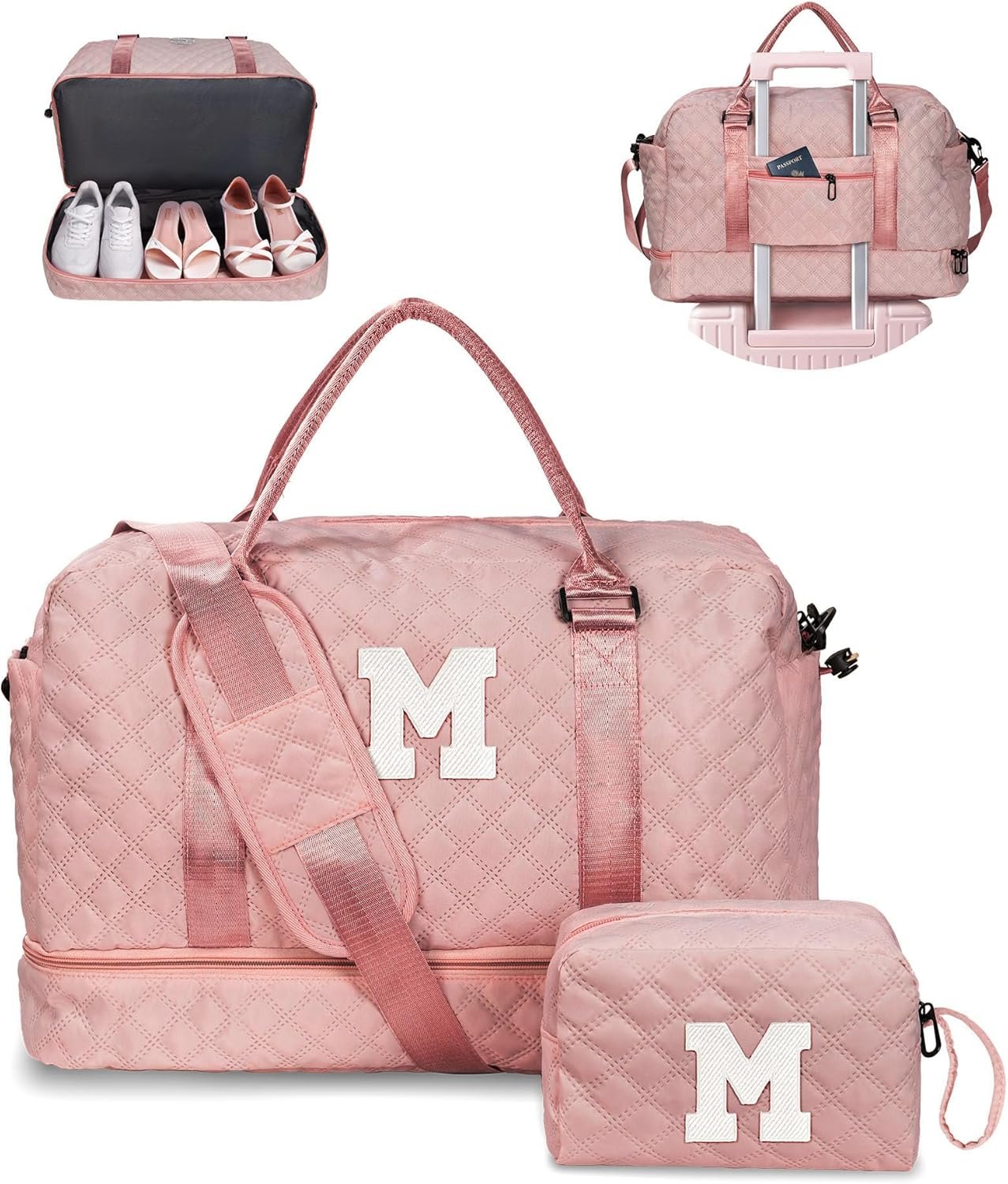 Egyedi Logós Monogrammos Duffel Táska Cipőtartóval Lányoknak Tiniknek Hétvégi Táska Sminktokkal Saját Márkás Utazótáska Nővér Ajándék Beszállító (M Betű) Egyedi Logós Monogrammos Duffel Táska Cipőtartóval Lányoknak Tiniknek Hétvégi Táska Sminktokkal Saját Márkás Utazótáska Nővér Ajándék Beszállító (M Betű)