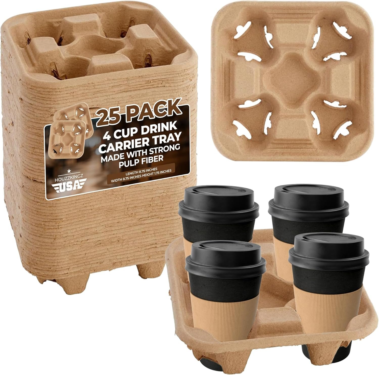 Egyedi Logóval Ellátott 4 Rekeszes Pohárhordó Tálca 8-32 oz 25 db-os Komposztálható Papírmasszából Elviteles Szállítási Tálca Meleg Hideg Italokhoz Éttermek Kávézók Uber Eats Saját Márkás Megbízható Gyártó