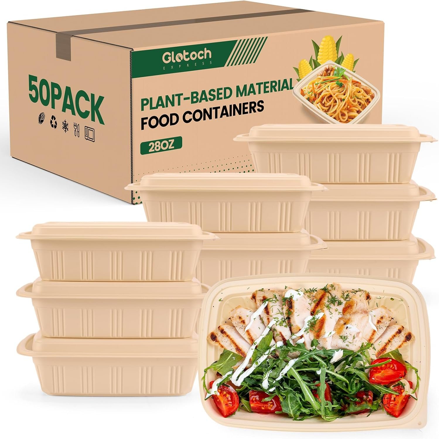 Saját Márkás 100 db (50 csomag) 28 oz fedelezes ételtároló dobozok egyedi logóval növényi alapú BPA-mentes kukoricakeményítő salátás ebédláda elviteles konténerek mikro- és fagyasztóálló gyártótól