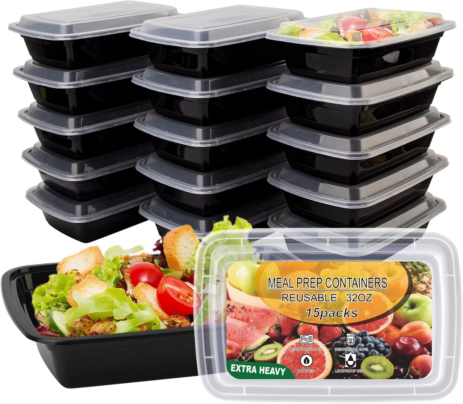 Saját Márkás 15 db 32oz Étel Előkészítő Tárolók Egyedi Logóval, Műanyag Újrafelhasználható Szivárgásmentes Fedeles Étel Konténerek, BPA-Mentes Mikrohullámú/Mosogatógép/Fagyasztó Biztonságos Gyárból Saját Márkás 15 db 32oz Étel Előkészítő Tárolók Egyedi Logóval, Műanyag Újrafelhasználható Szivárgásmentes Fedeles Étel Konténerek, BPA-Mentes Mikrohullámú/Mosogatógép/Fagyasztó Biztonságos Gyárból