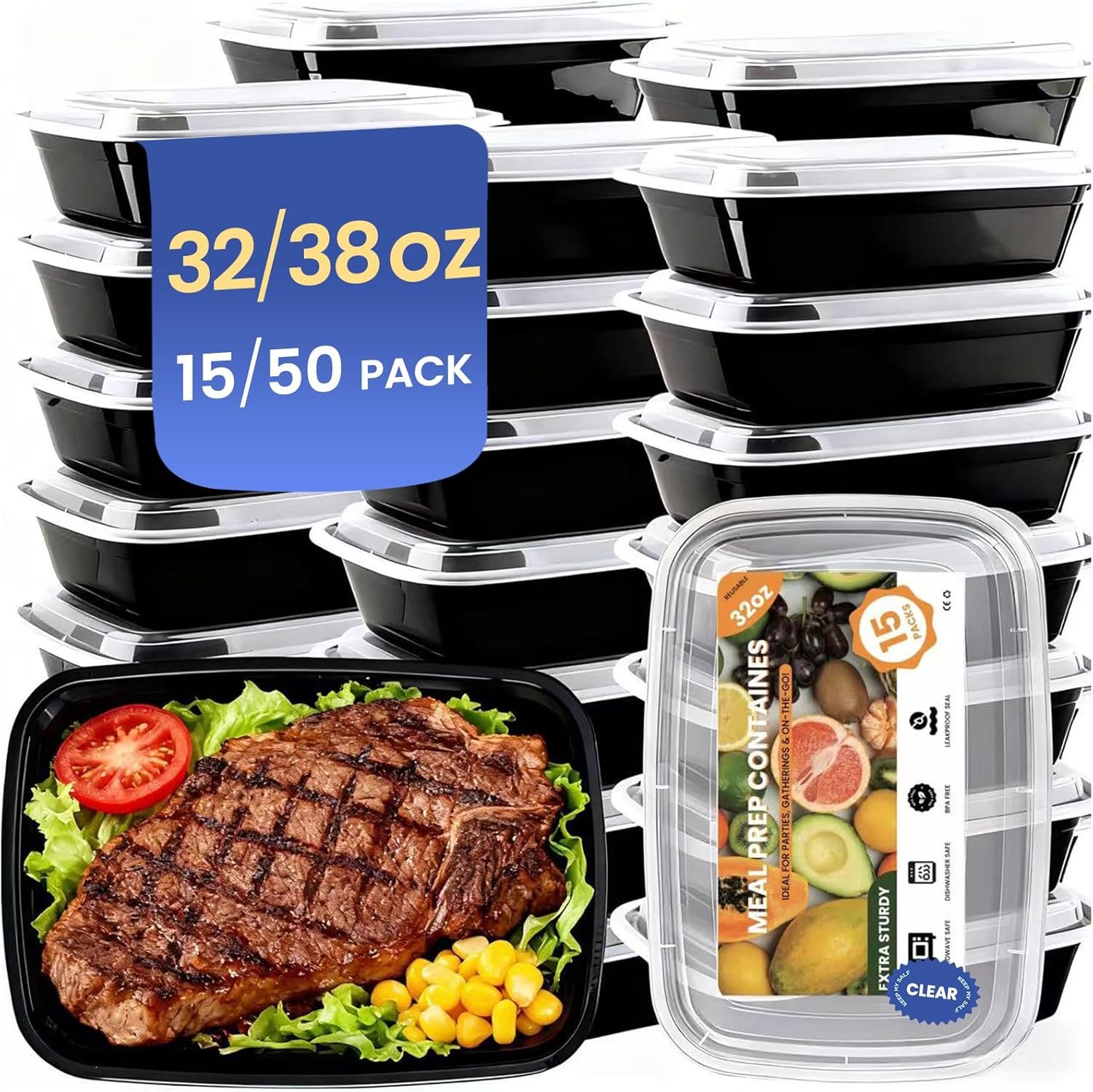Saját Márkás 15 db-os 32oz BPA-mentes újrahasználható ételtároló dobozok Egyedi Logóval szivárgásmentes fedéllel mikró fagyasztó mosogatógép biztonságos Gyártótól