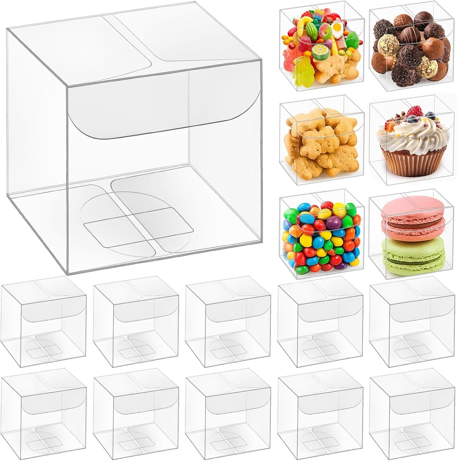 Saját Márkás 200 db 2 x 2 x 2 hüvelykes átlátszó műanyag kocka favor dobozok egyedi logóval kis cukorka ajándék csomagolók macaron születésnap esküvő baby shower gyártótól Saját Márkás 200 db 2 x 2 x 2 hüvelykes átlátszó műanyag kocka favor dobozok egyedi logóval kis cukorka ajándék csomagolók macaron születésnap esküvő baby shower gyártótól
