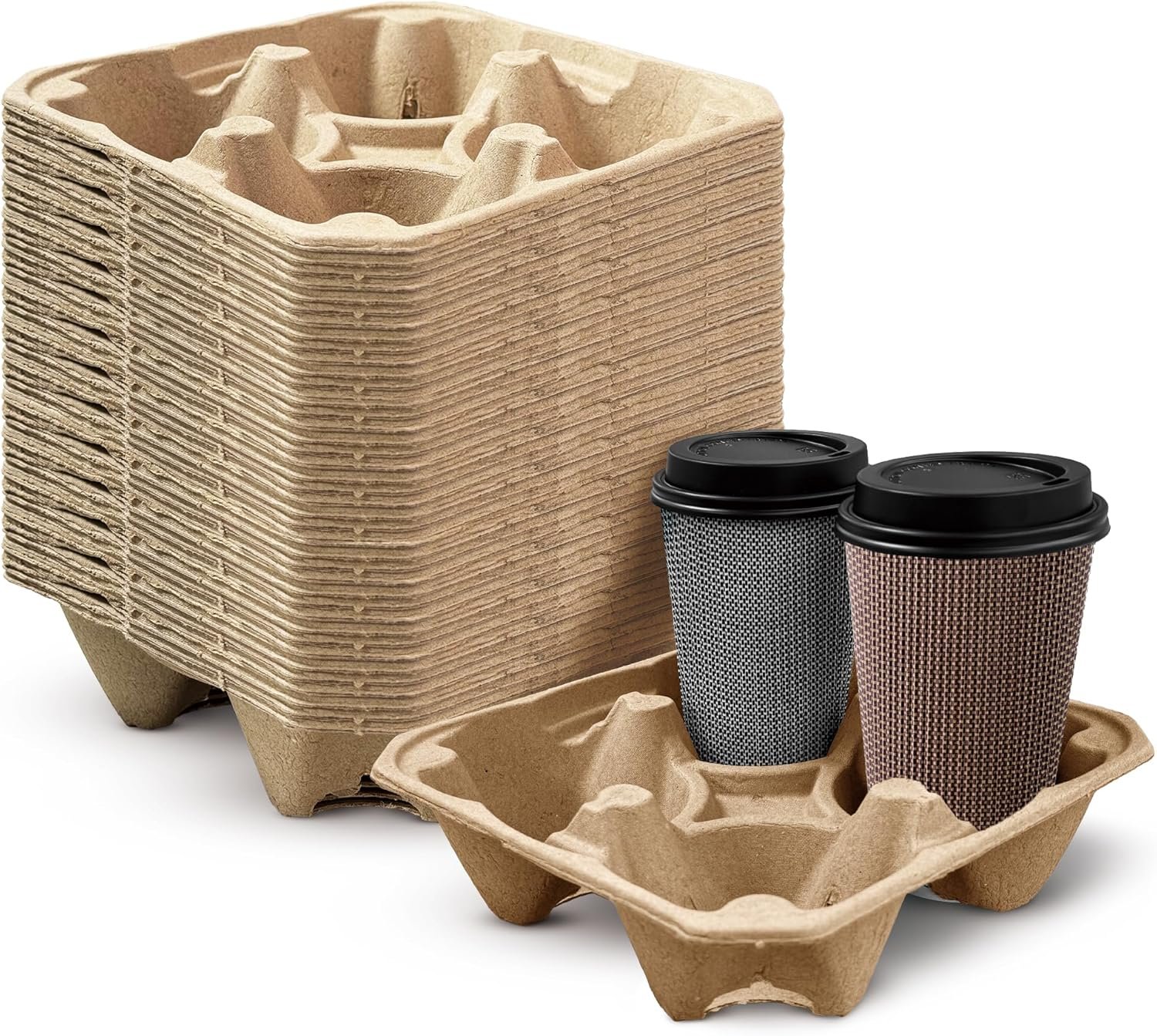 Saját Márkás 25 db 12-24oz 4 Rekeszes Komposztálható Rostpapír Eldobható Italhordozó Tálca Egyedi Logóval Nehéz Teherbírású Kraft Kávé Tartó Elvitelre Kiszállításra Beszállítótól