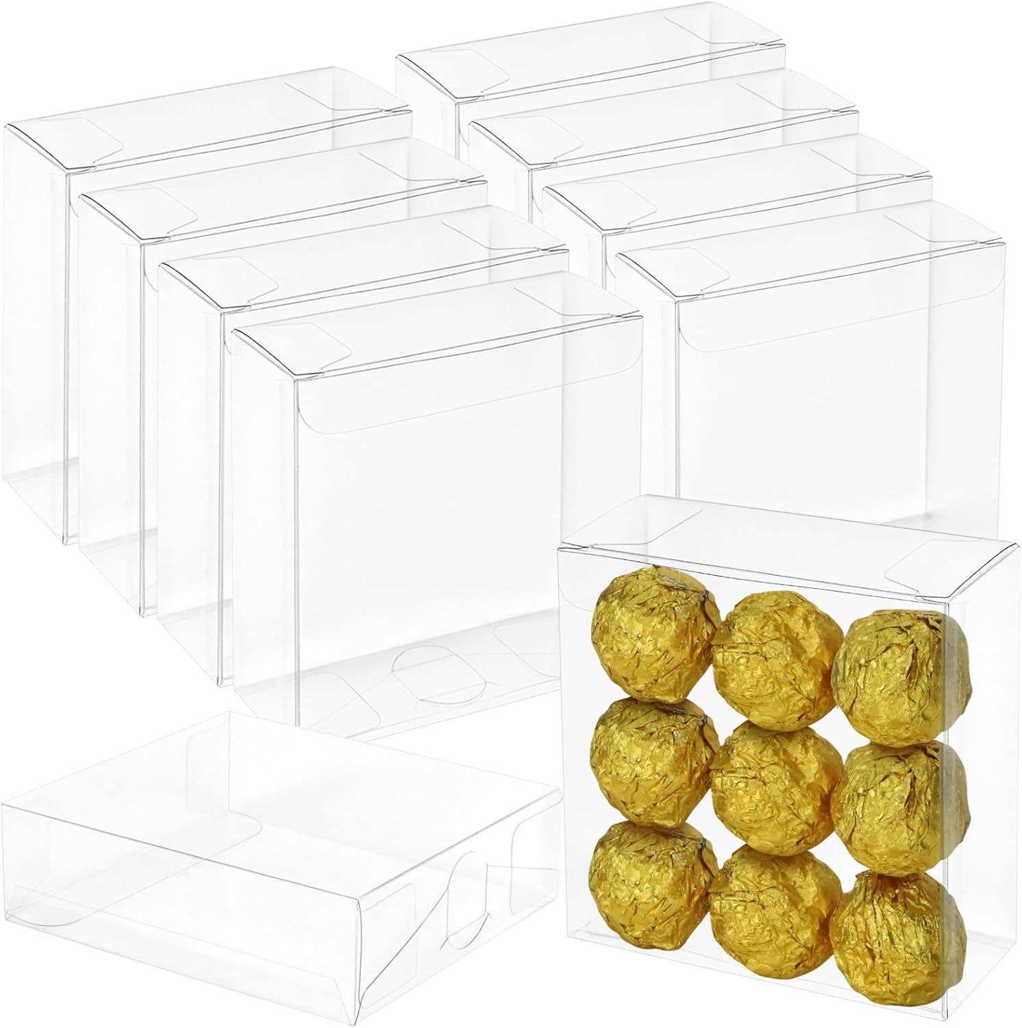 Saját Márkás 30 db 4x4x1.2 hüvelyk teljes ablakos műanyag átlátszó kis csomagoló dobozok egyedi logóval keksz csokoládé macaron cukorkához esküvő karácsony fesztivál ajándék gyártótól