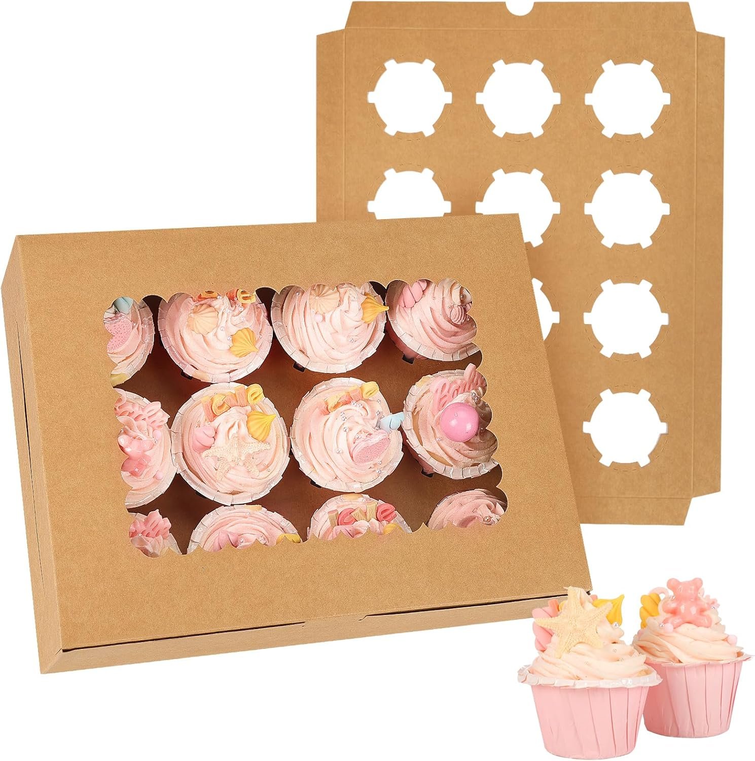 Saját Márkás 34 Szett 12 Cupcakes-es Barna Kraft Doboz Ablak Betét 13 x 10 x 3.5 Hüvelyk Pékáru Tartó Egyedi Logóval Megbízható Gyártótól Ünnepi Születésnapi Parti KELLÉkek