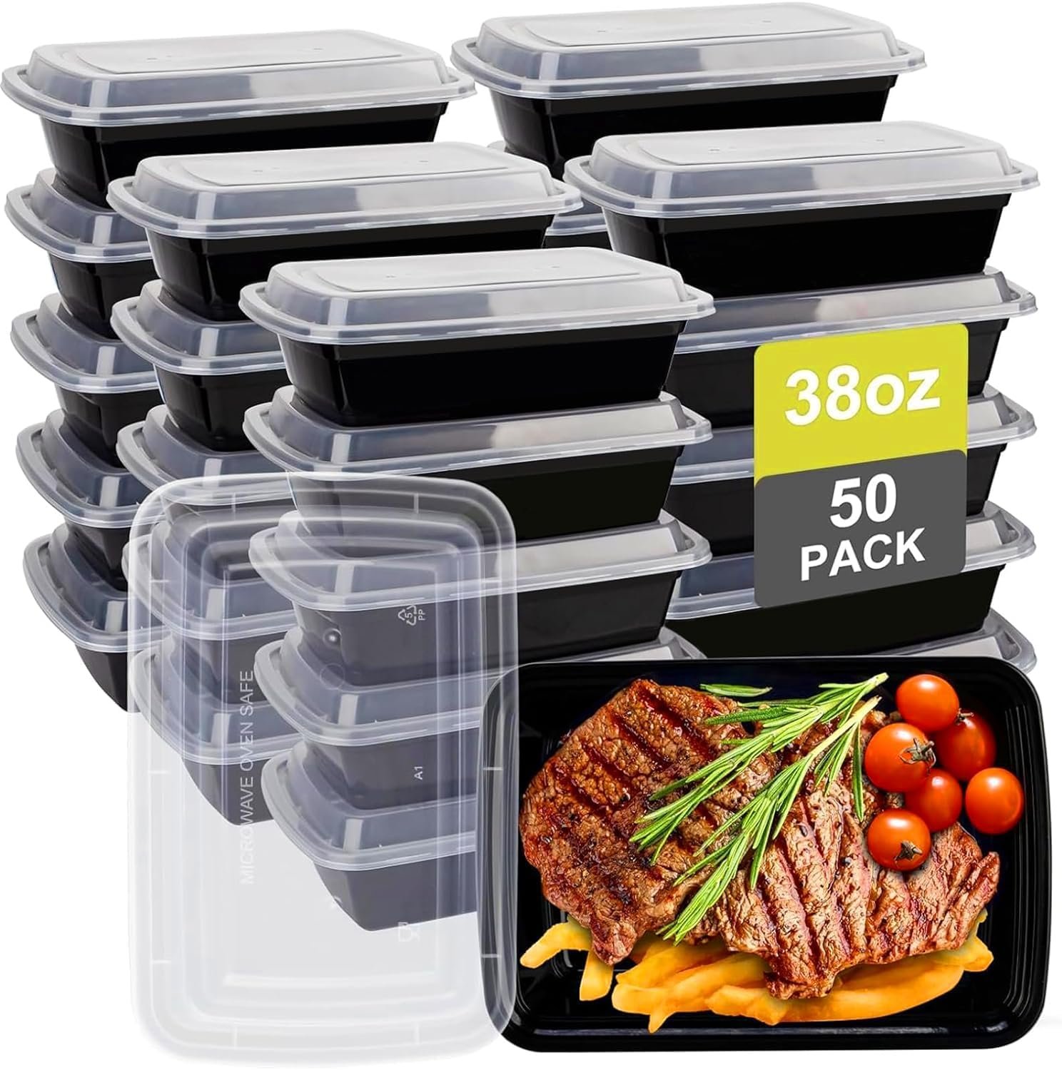 Saját Márkás 38oz Étel Előkészítő Konténerek Egyedi Logóval 50 Db Műanyag Fedeles Elviteles Dobozok BPA-Mentes Mikró/Mosogatógép/Fagyasztó Biztonságos Gyár