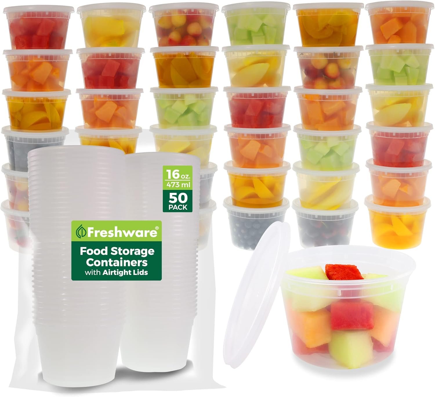 Saját Márkás [50 Szett] 16 oz Műanyag Deli Konténerek Fedéllel Egyedi Logóval | Slime Leves Ételfelkészítő | BPA Mentes Halmozható Szivárgásmentes | Mikrohullámú Mosogatógép Mélyhűtő Biztonságos Gyártótól