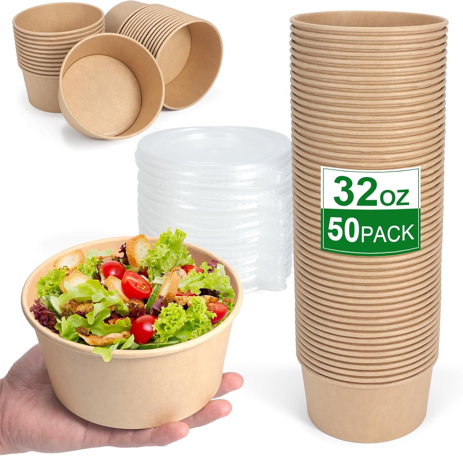 Saját Márkás 50 db 32 oz egyszer használatos meleg/hideg leves saláta étel előkészítő fedeles papír tálak egyedi logóval gyártótól