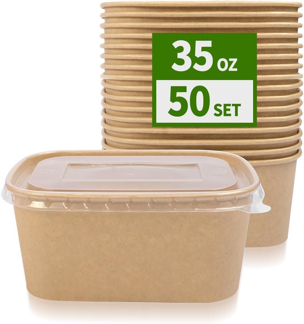 Saját Márkás 50 db 35 oz Papír Ételtároló Tálak Fedéllel Egyedi Logóval Mikrohullámú Fagyasztóálló Egyszer Használatos Étel-előkészítő Elviteles Tárolók Gyártótól Saját Márkás 50 db 35 oz Papír Ételtároló Tálak Fedéllel Egyedi Logóval Mikrohullámú Fagyasztóálló Egyszer Használatos Étel-előkészítő Elviteles Tárolók Gyártótól